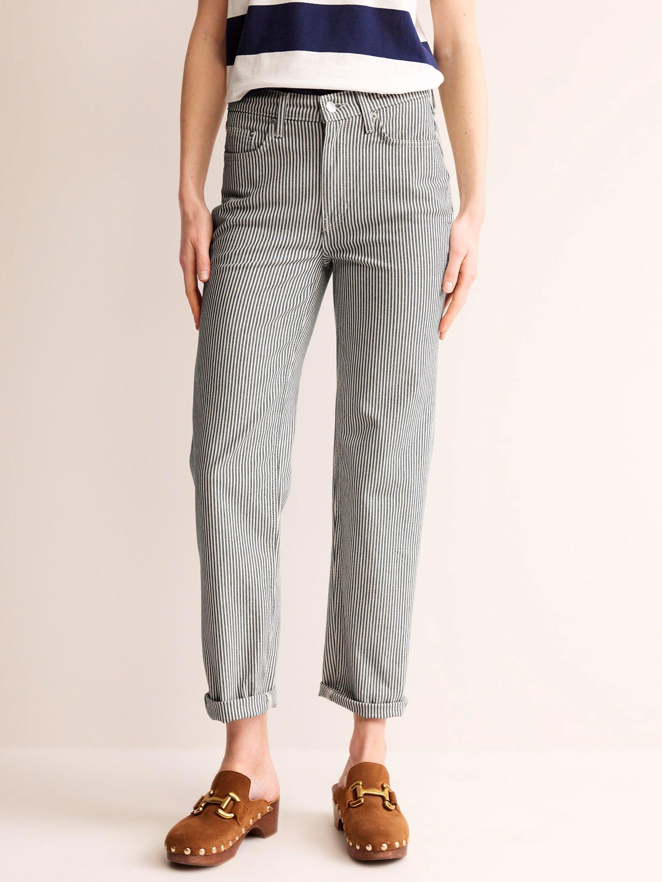 Boden Mid Rise Slim Leg Stripe Jeans, White/Black