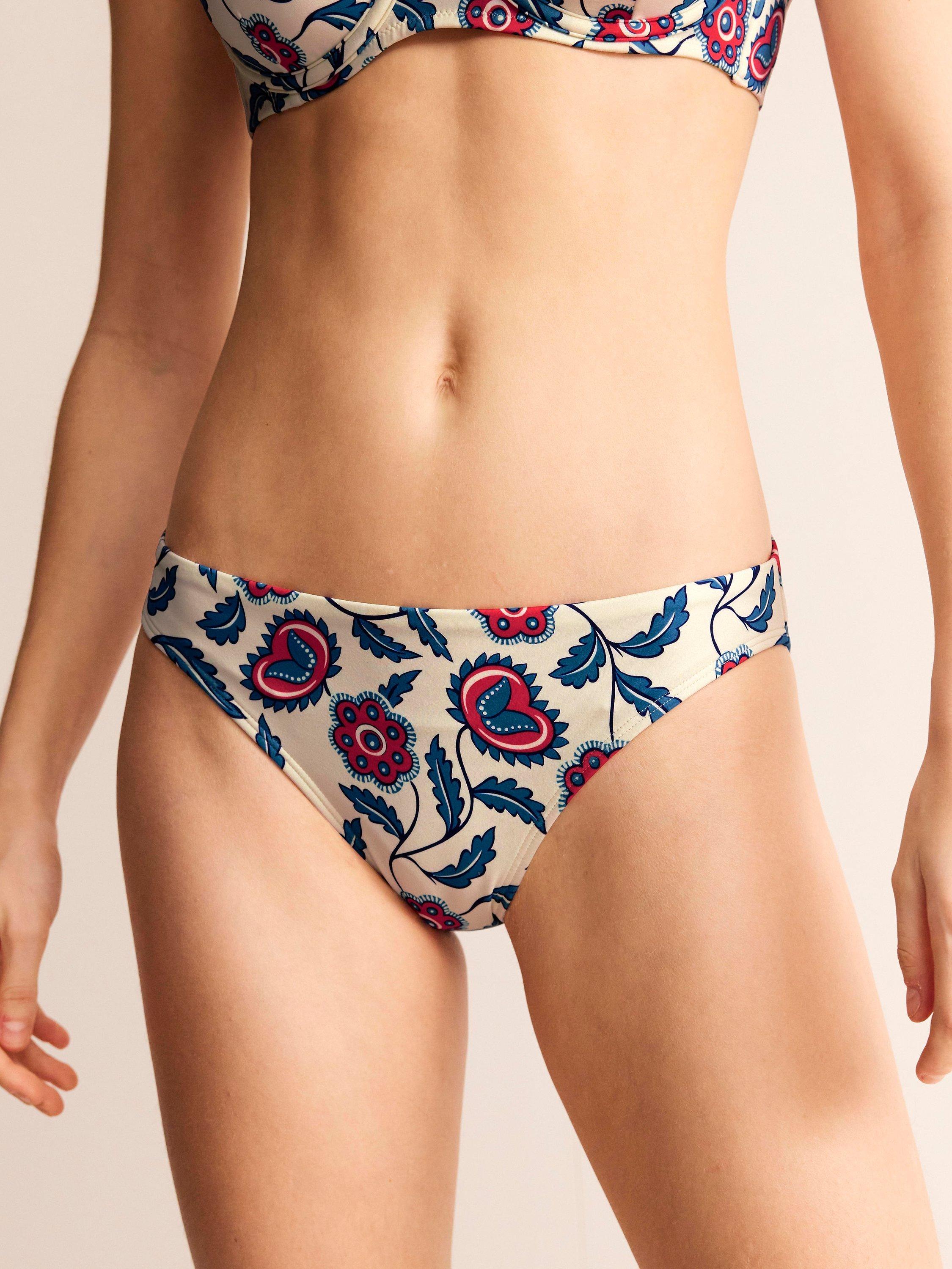 Boden Classic Cut Floral Bikini Bottoms, Ivory/Multi