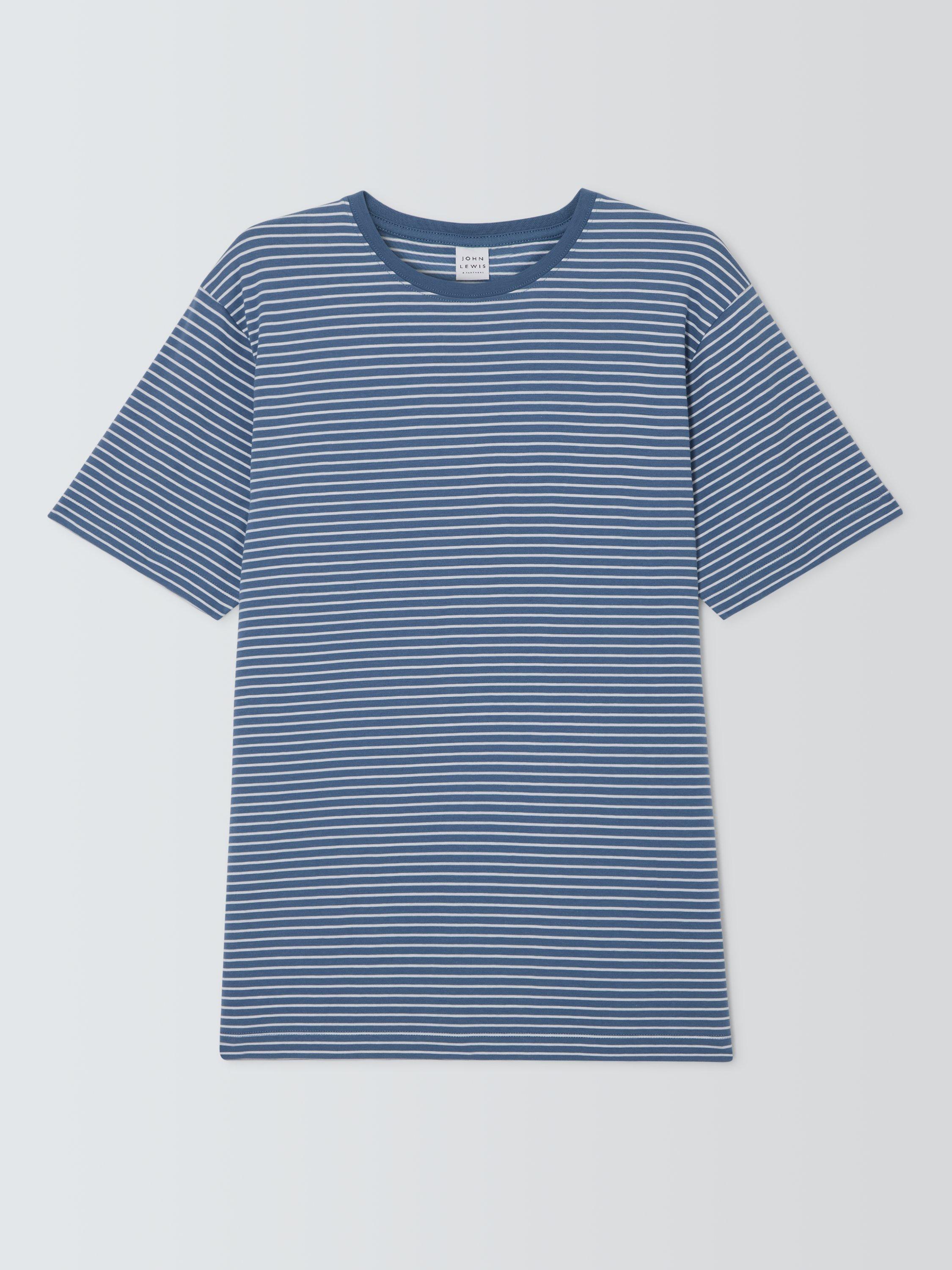 John Lewis Supima Cotton Fine Stripe T-Shirt, Bijou Blue, S