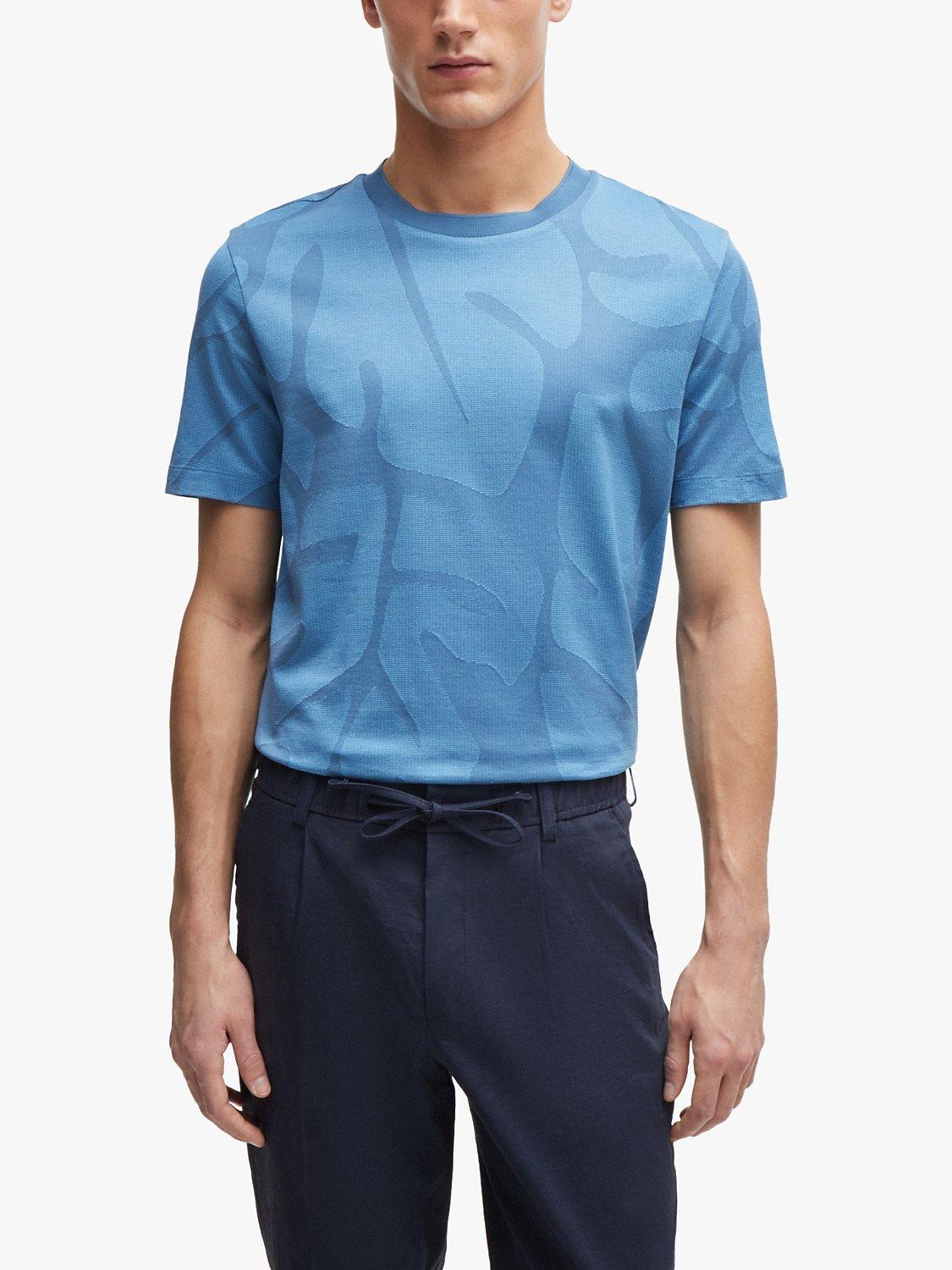 BOSS Thompson Leaf Print Short Sleeve T-Shirt, Light/Pastel Blue