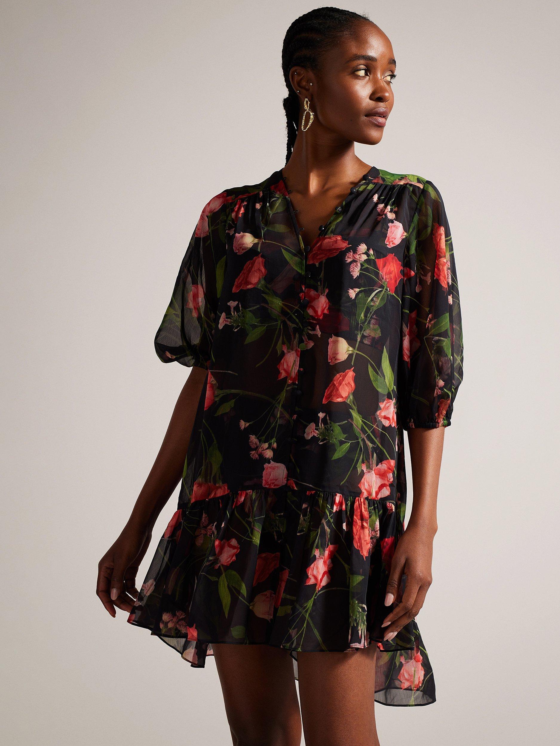 Ted Baker Emileee Floral Mini Cover Up Dress, Black/Multi