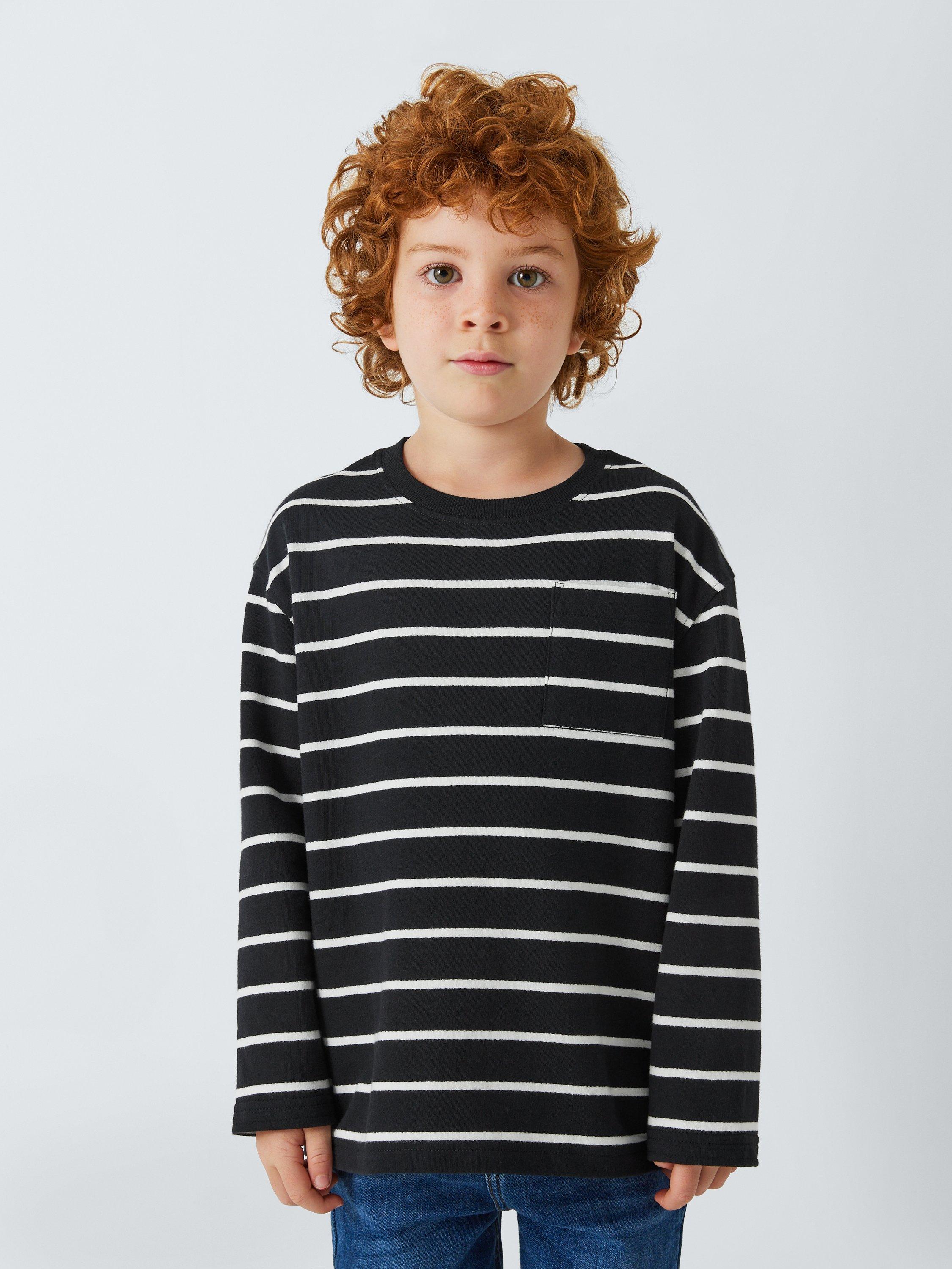 Product image 1 of 6, which shows John Lewis Kids' Breton Stripe Top, Black, 3 years