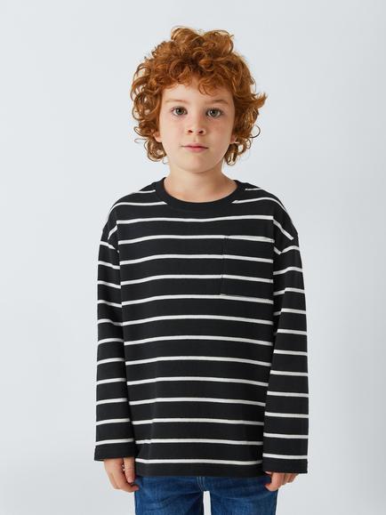 John Lewis Kids' Breton Stripe Top, Black, Black