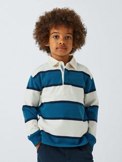 John Lewis Kids' Stripe Rugby Shirt, Blue, Blue