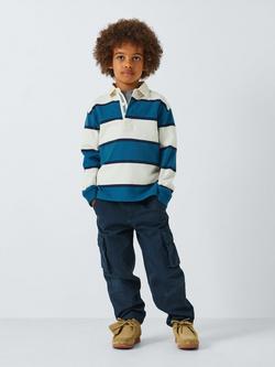 John Lewis Kids' Stripe Rugby Shirt, Blue - view 2, Blue
