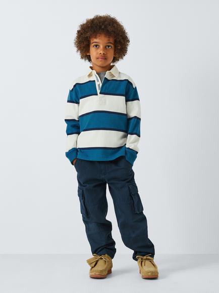 John Lewis Kids' Stripe Rugby Shirt, Blue - view 2, Blue