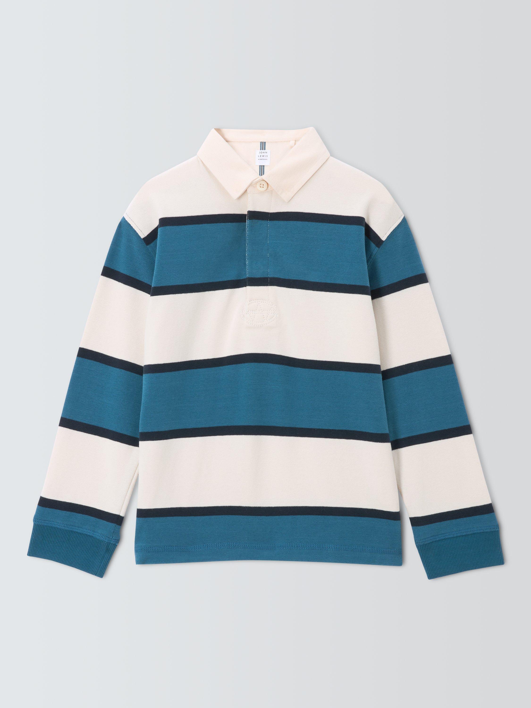 John Lewis Kids Stripe Rugby Shirt Blue