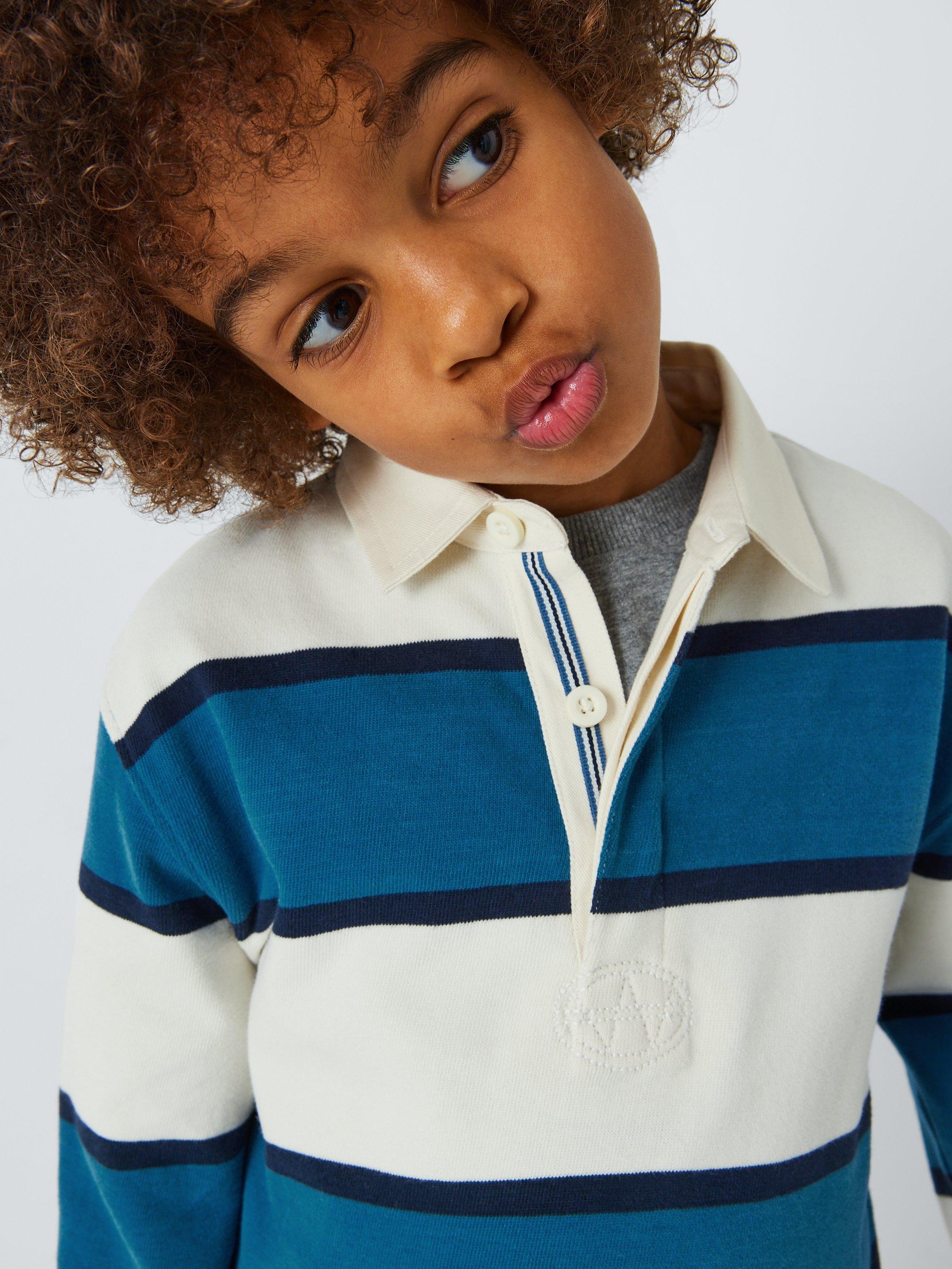 John Lewis Kids' Stripe Rugby Shirt, Blue, 9 years