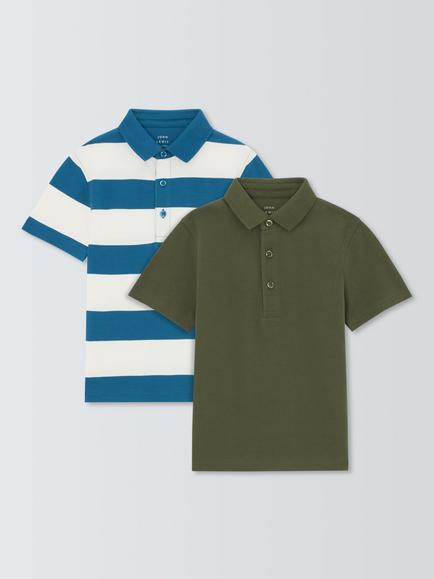 John Lewis Kids' Cotton Short Sleeve Polo Shirt, Pack of 2, Multi, Multi