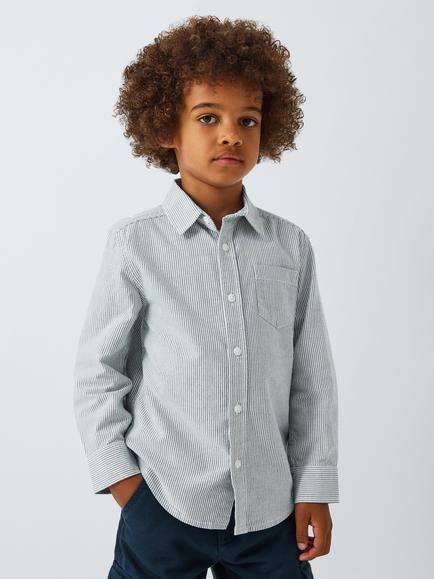 John Lewis Kids' Patch Pocket Oxford Stripe Shirt, Blue, Blue
