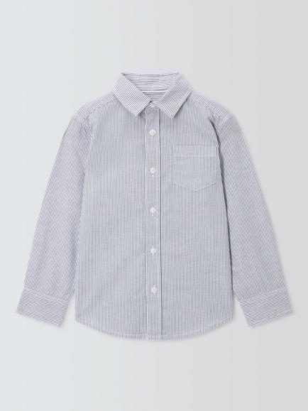 John Lewis Kids' Patch Pocket Oxford Stripe Shirt, Blue - view 2, Blue