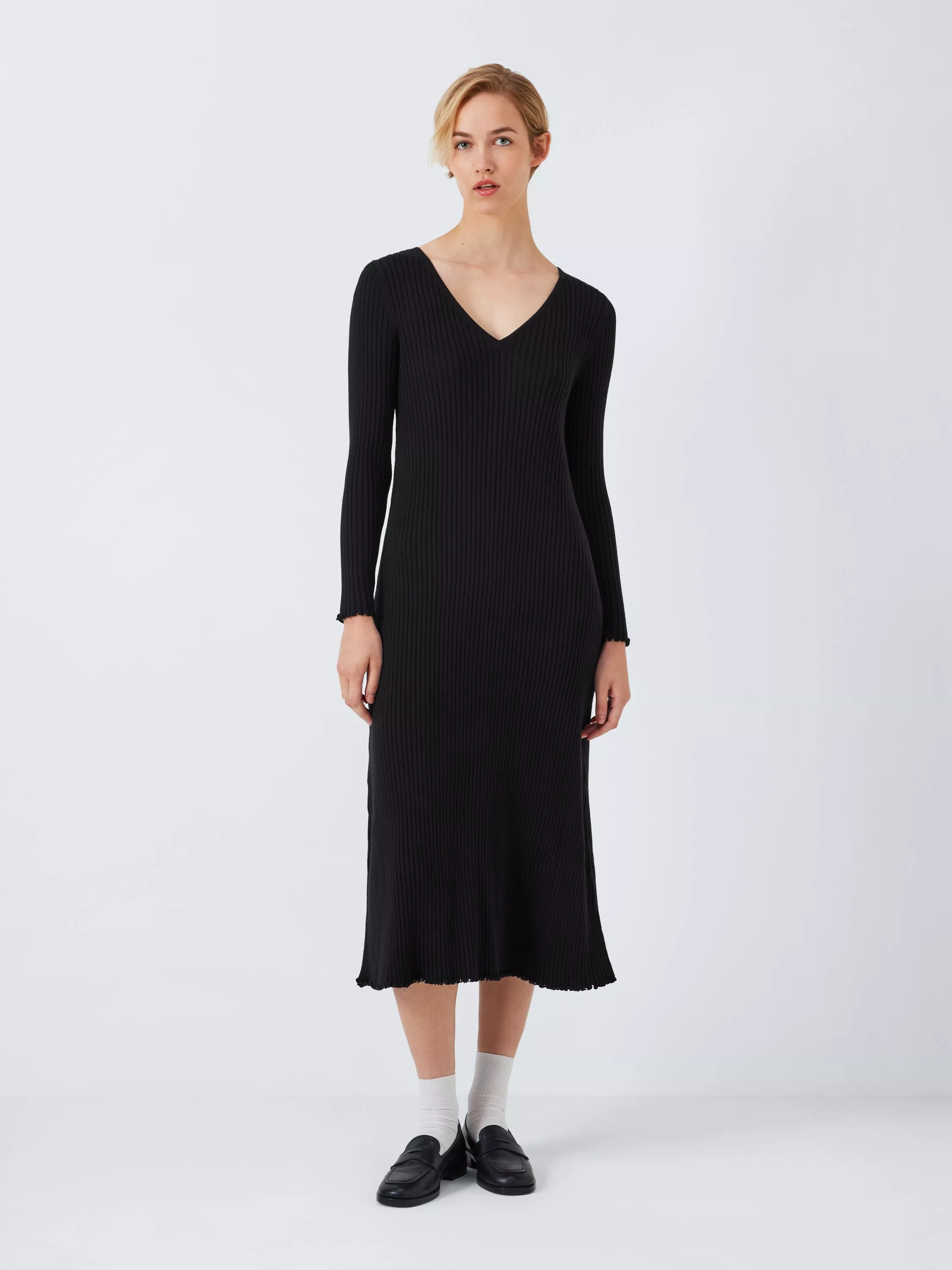 John Lewis ANYDAY Ribbed Knit Maxi Dress Natural Black