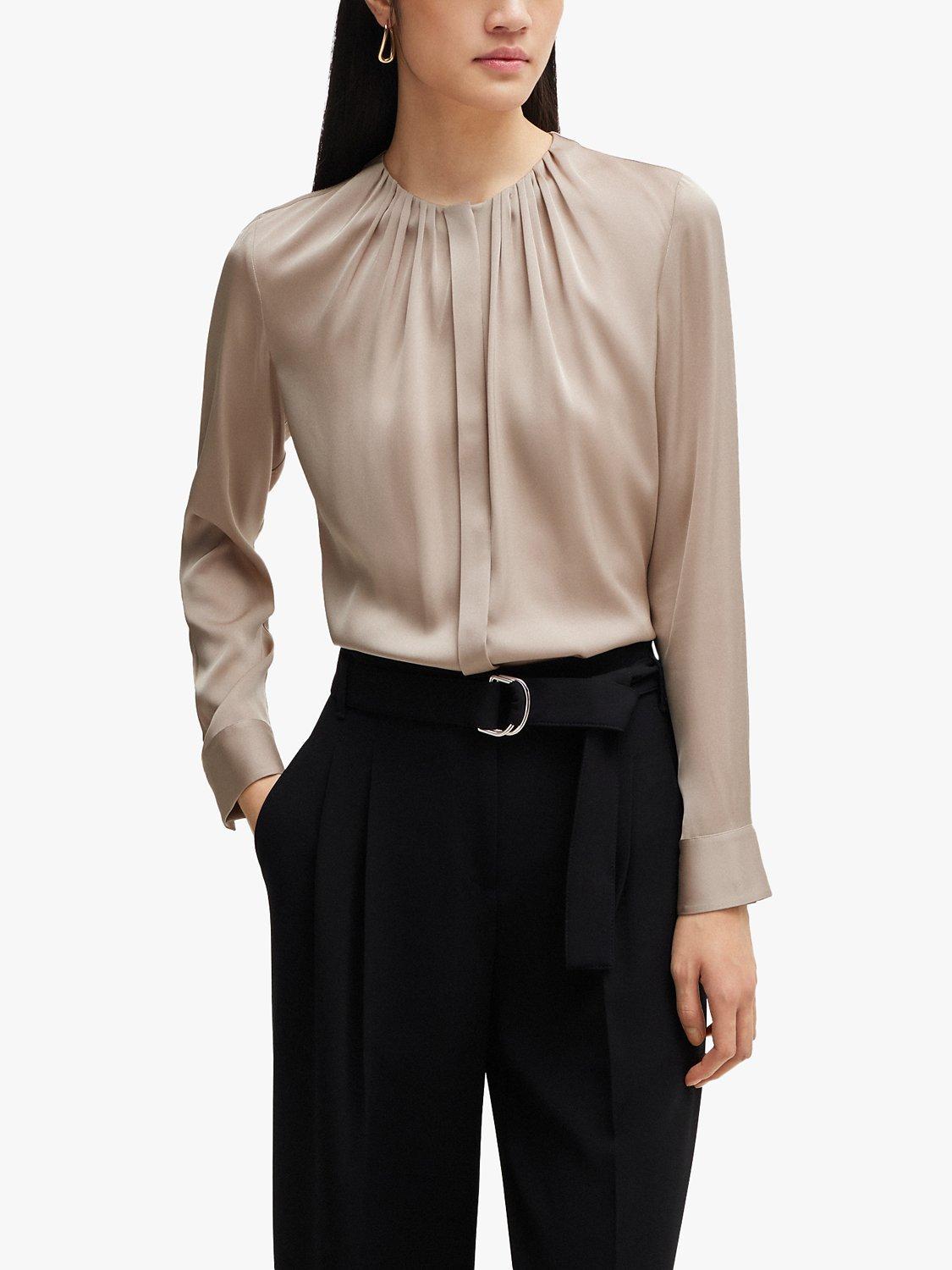 BOSS Banorah 298 Silk Blend Blouse, Open Beige
