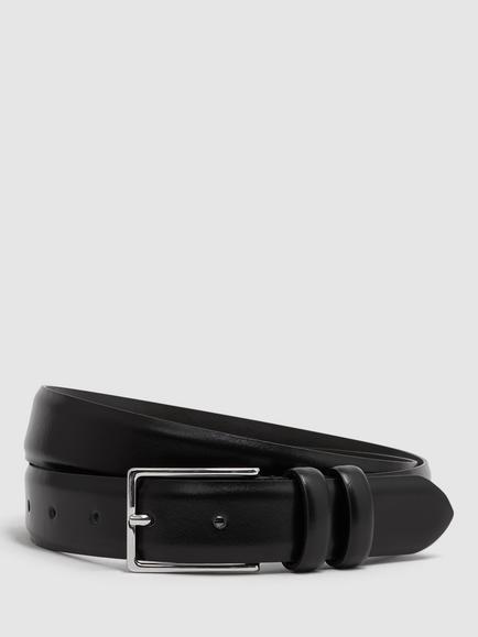 Reiss Dante Leather Belt, Smooth Black