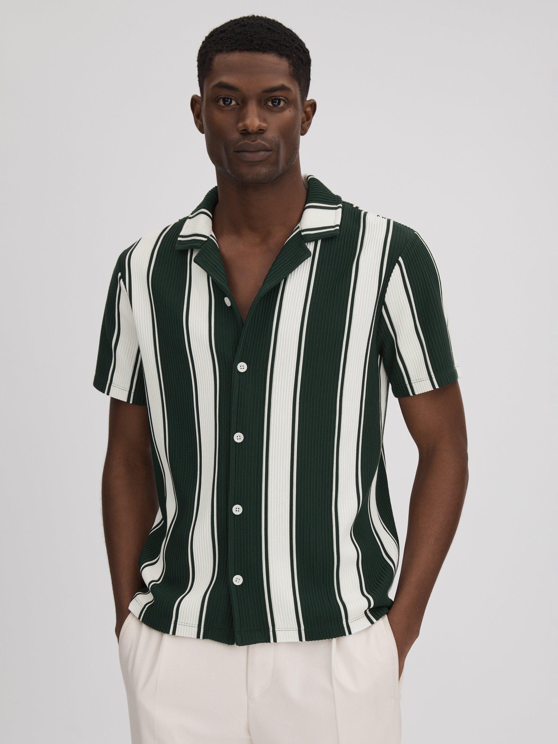 Reiss Alton Textured Stripe Shirt, Green/White