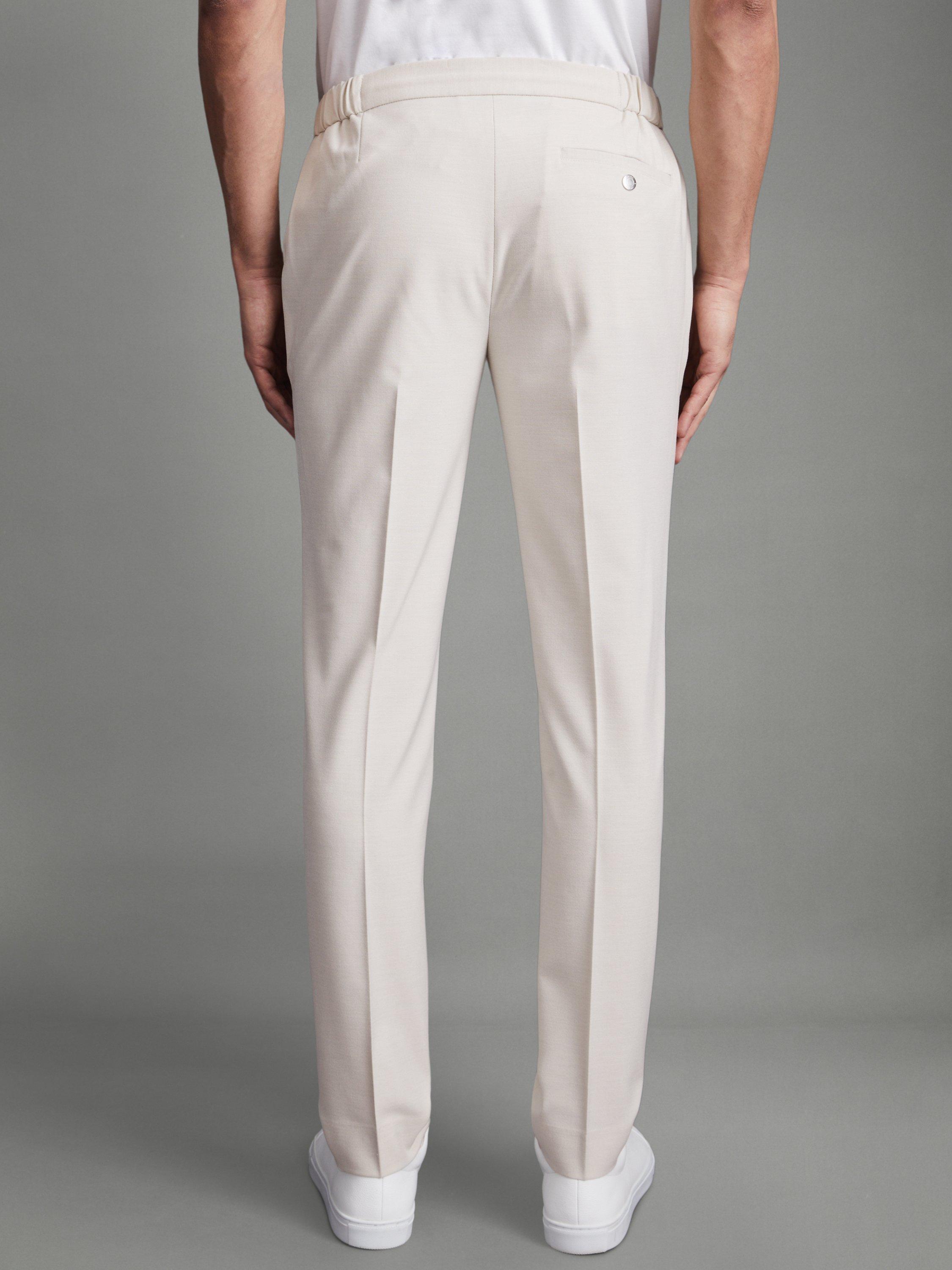Product image 2 of 5, which shows Reiss Found Draw Cord Waist Slim Fit Trousers, Stone, 30R