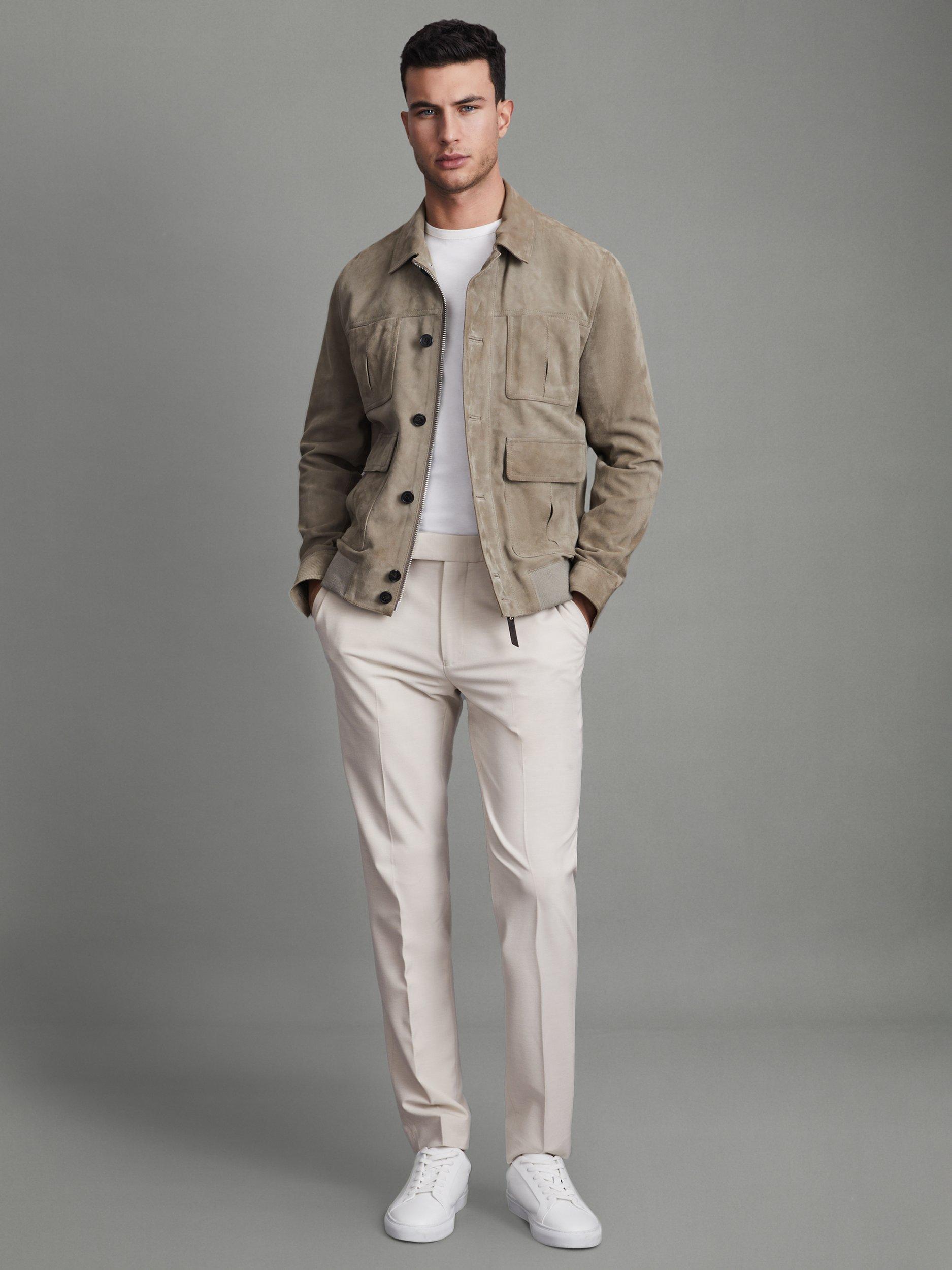 Product image 4 of 5, which shows Reiss Found Draw Cord Waist Slim Fit Trousers, Stone, 30R
