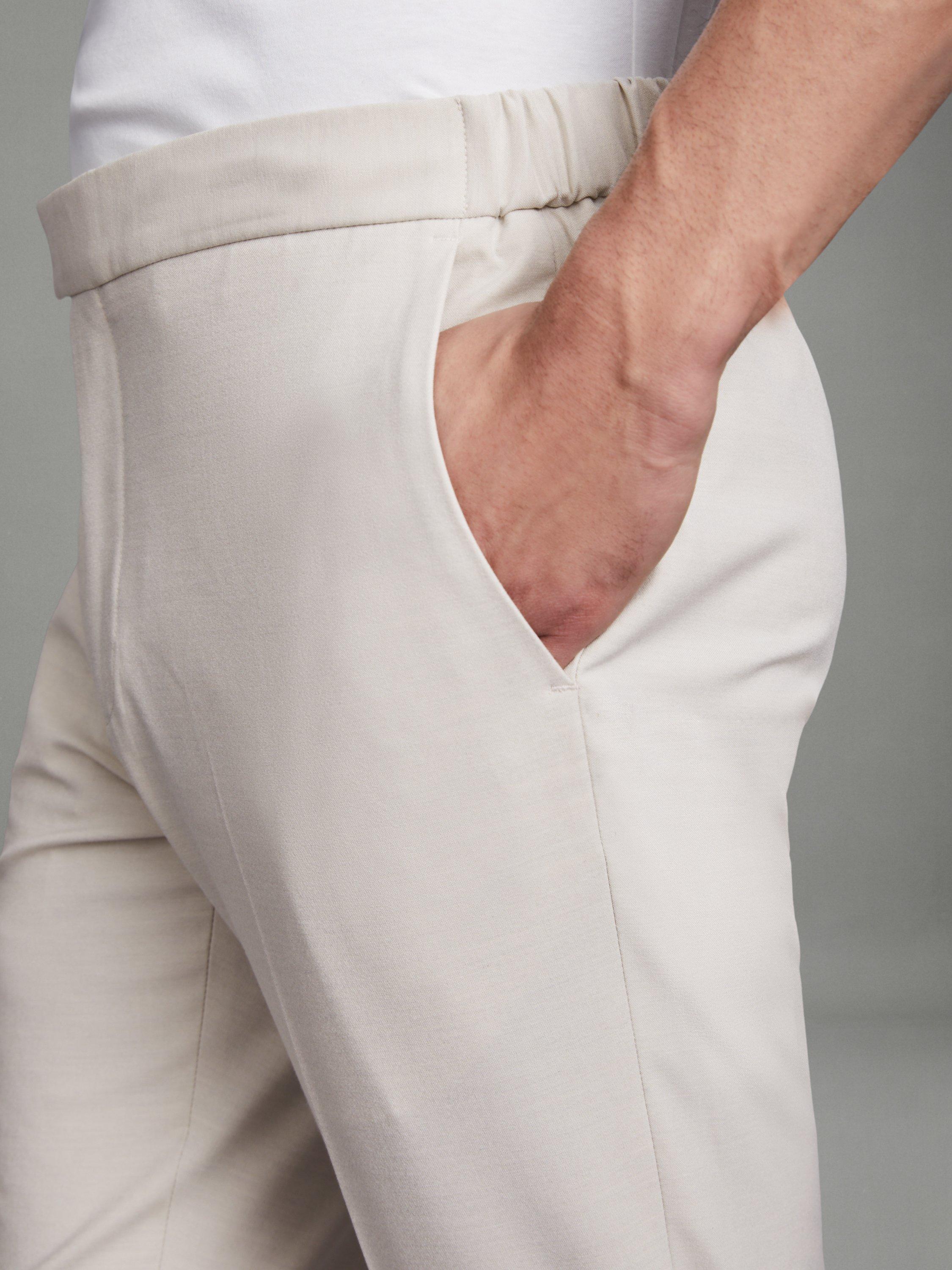 Product image 5 of 5, which shows Reiss Found Draw Cord Waist Slim Fit Trousers, Stone, 30R