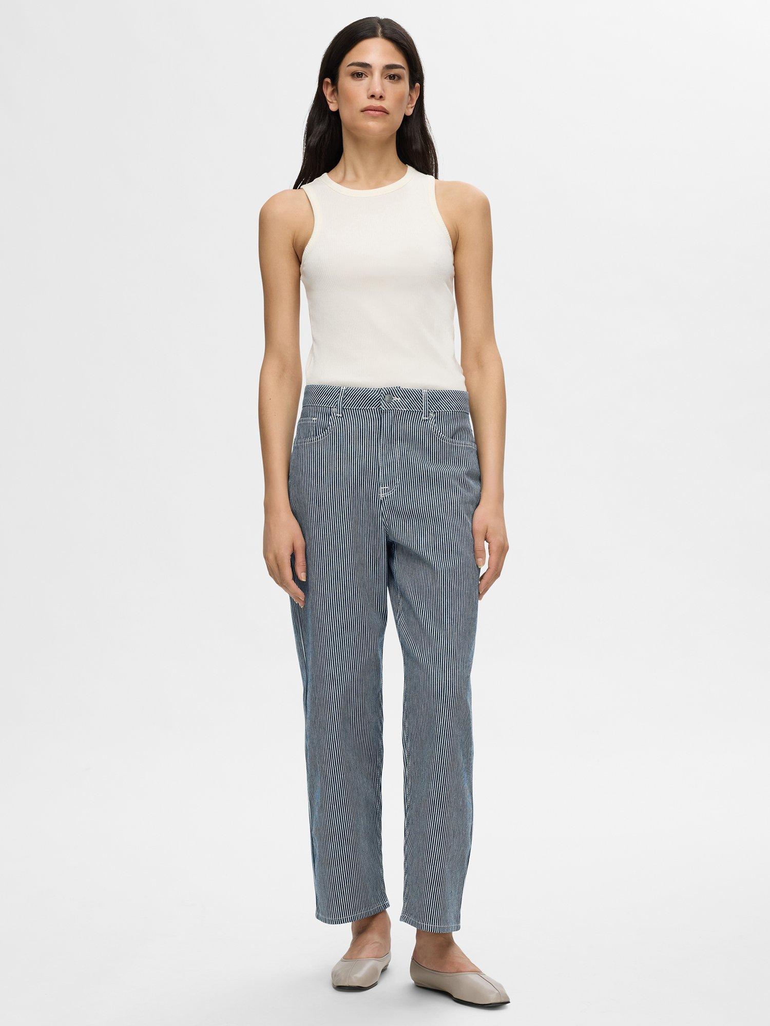 SELECTED FEMME  Bella Myra Stripe Barrel Leg Jeans, Medium Blue