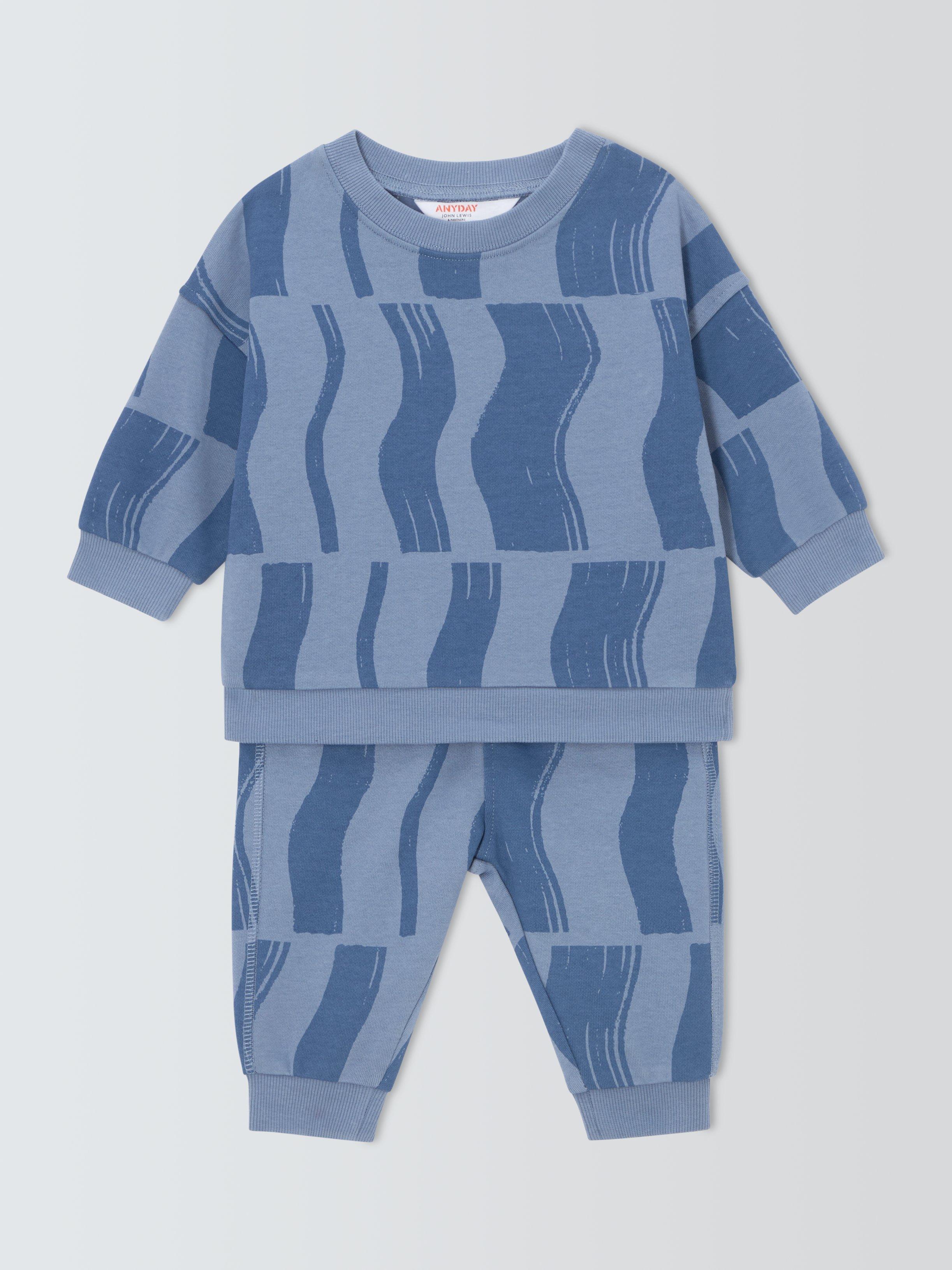 John Lewis ANYDAY Baby Splice Cotton Sweatshirt & Joggers Set, Blue