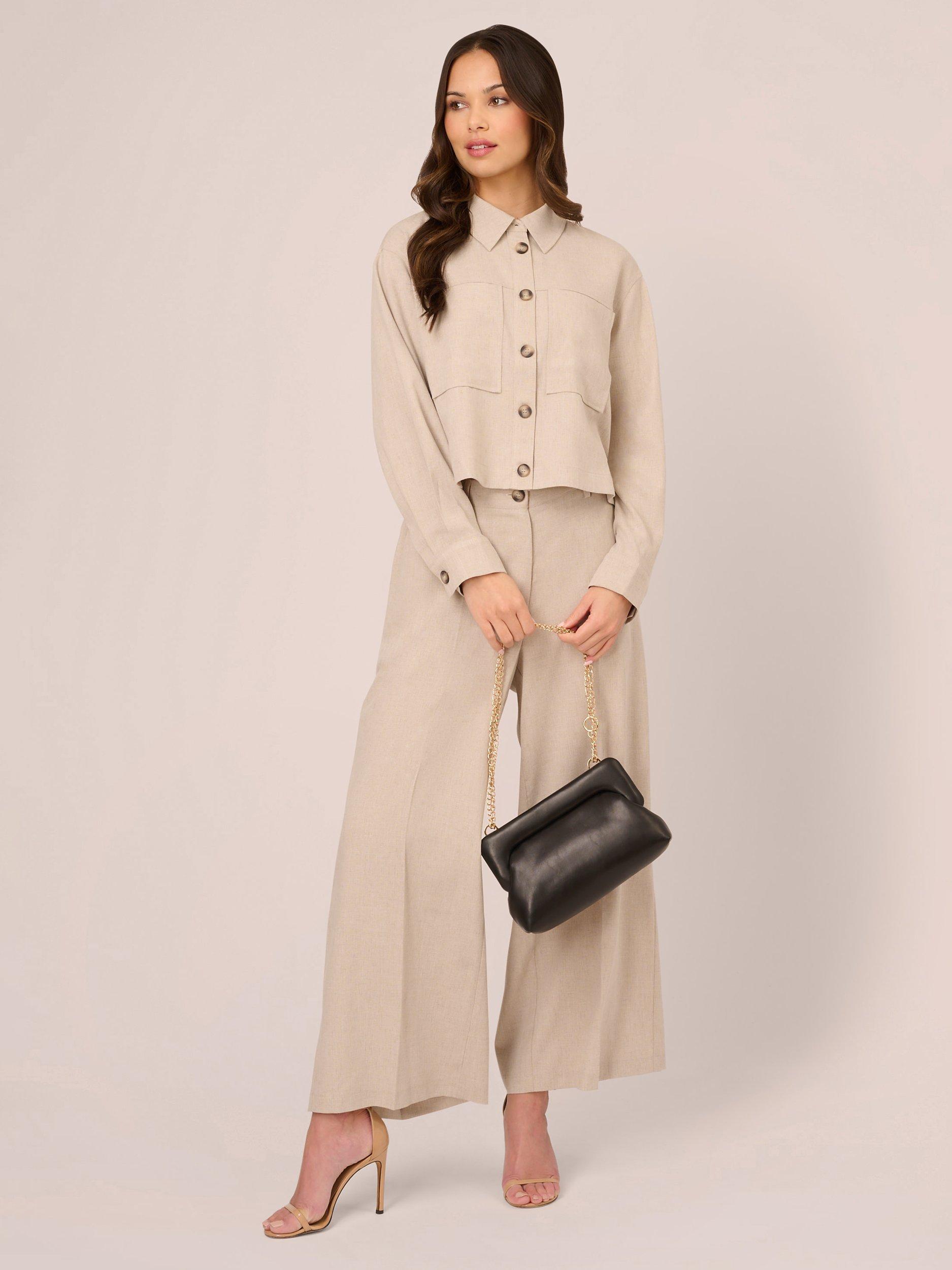 Product image 3 of 7, which shows Adrianna Papell Wide Leg Utility Trousers, Flax, 6