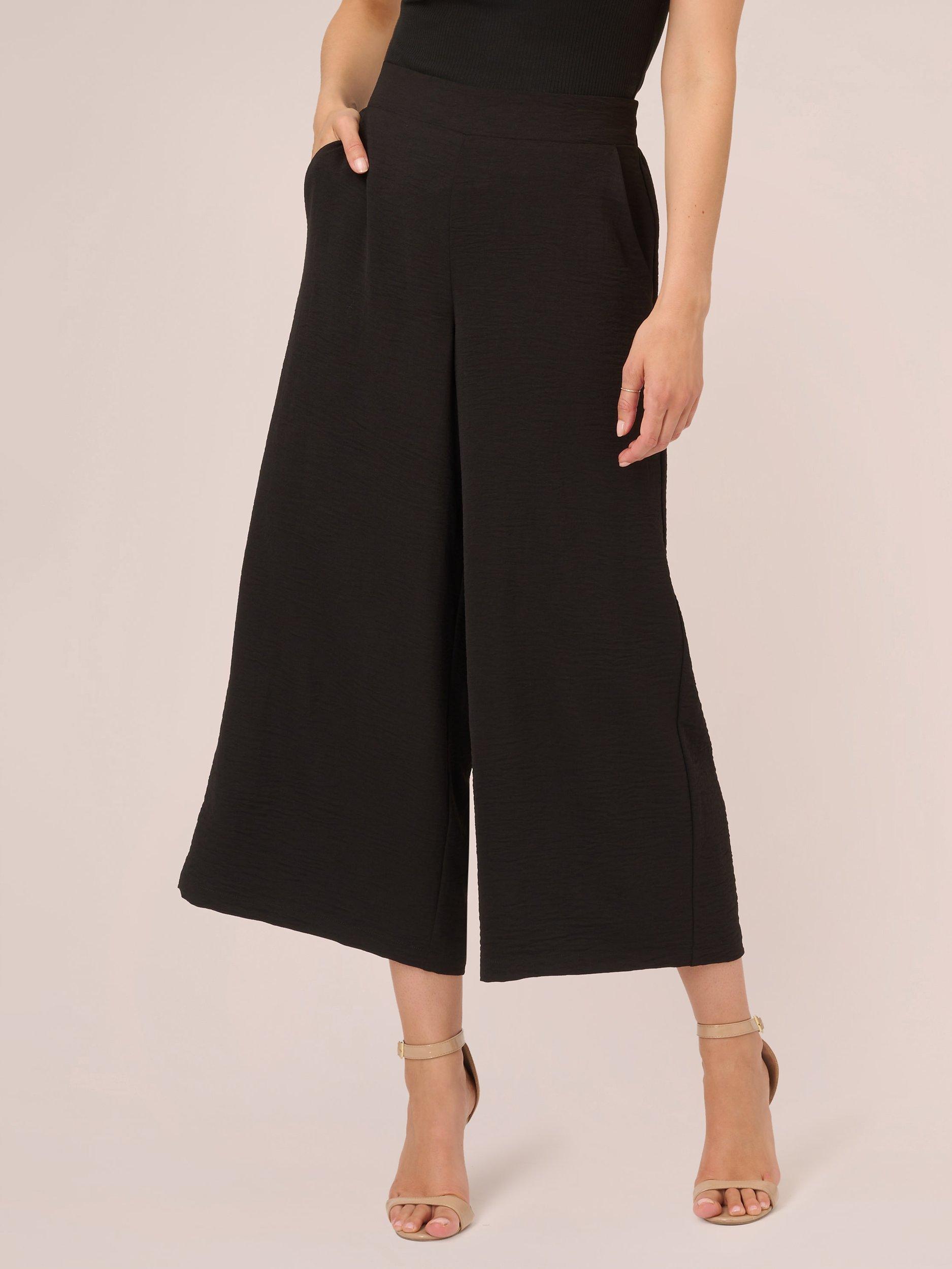 Product image 1 of 6, which shows Adrianna Papell Textured Wide Leg Pull On Trousers, Black, M