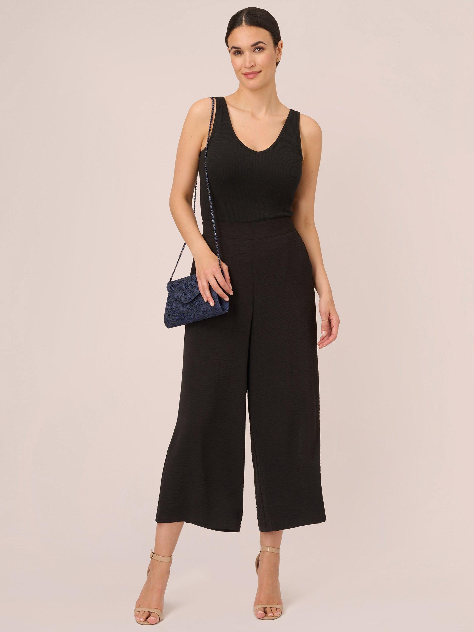 Product image 3 of 6, which shows Adrianna Papell Textured Wide Leg Pull On Trousers, Black, M