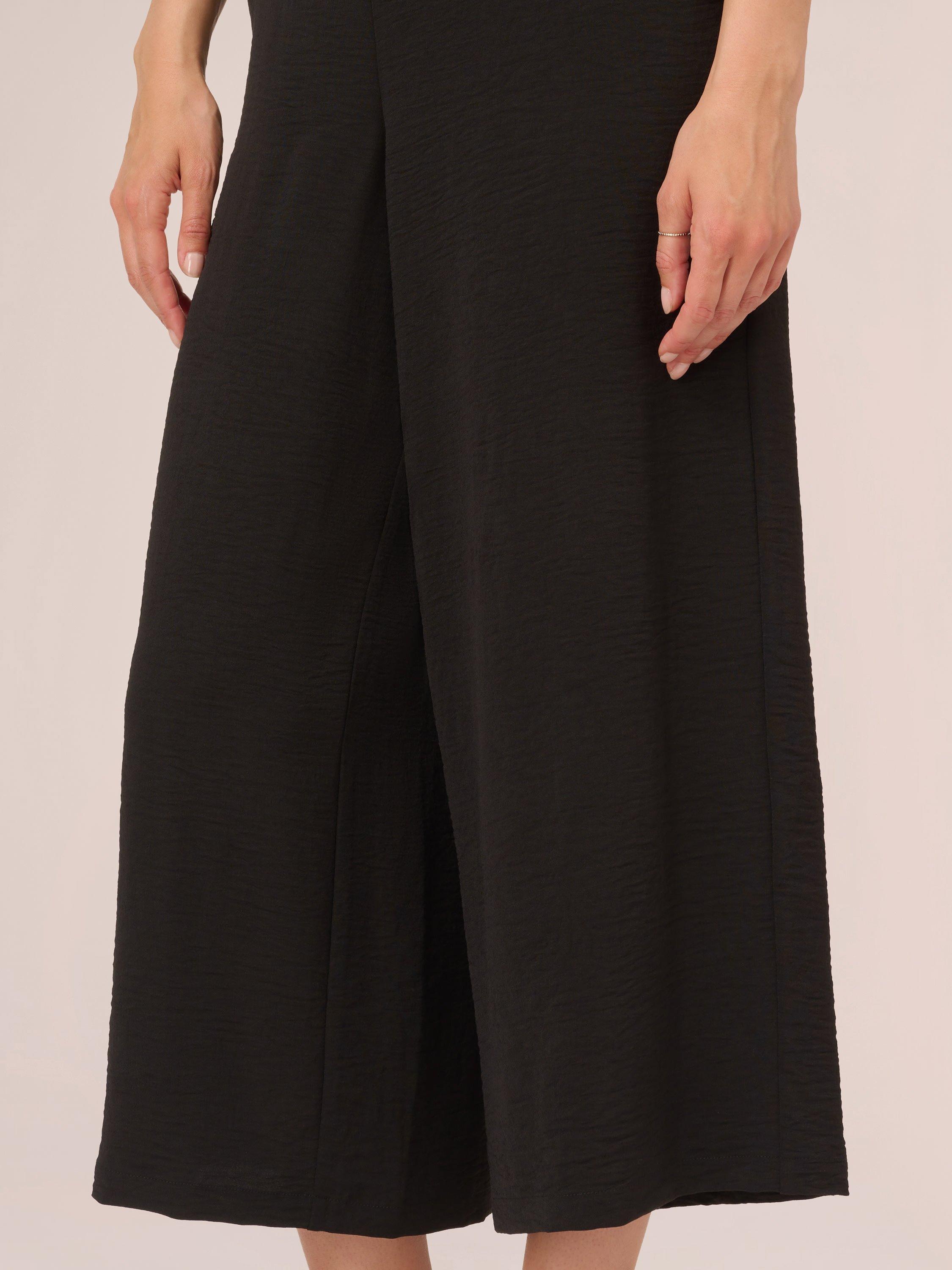 Product image 5 of 6, which shows Adrianna Papell Textured Wide Leg Pull On Trousers, Black, M