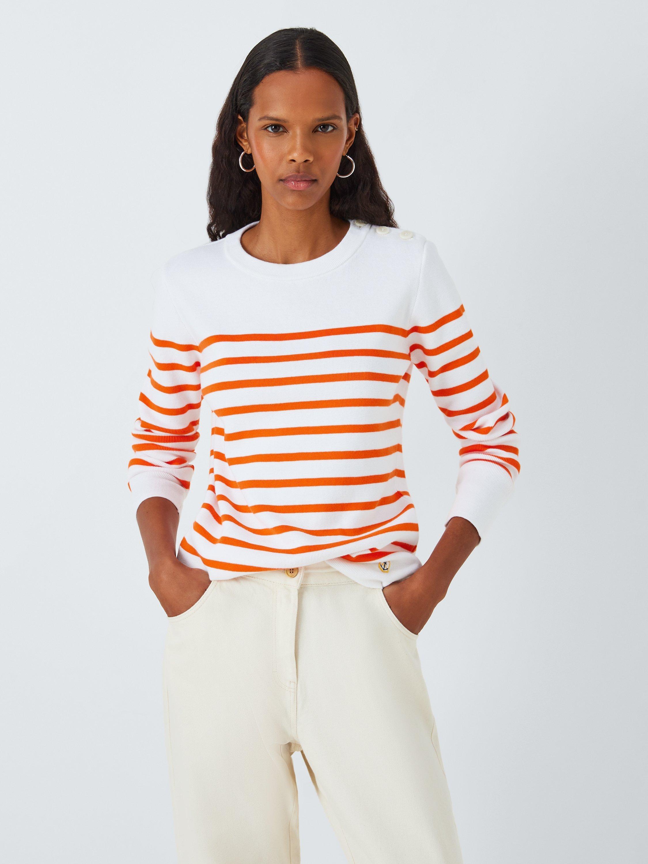 Armor Lux Striped Cotton Mariner Jumper, White/Orange