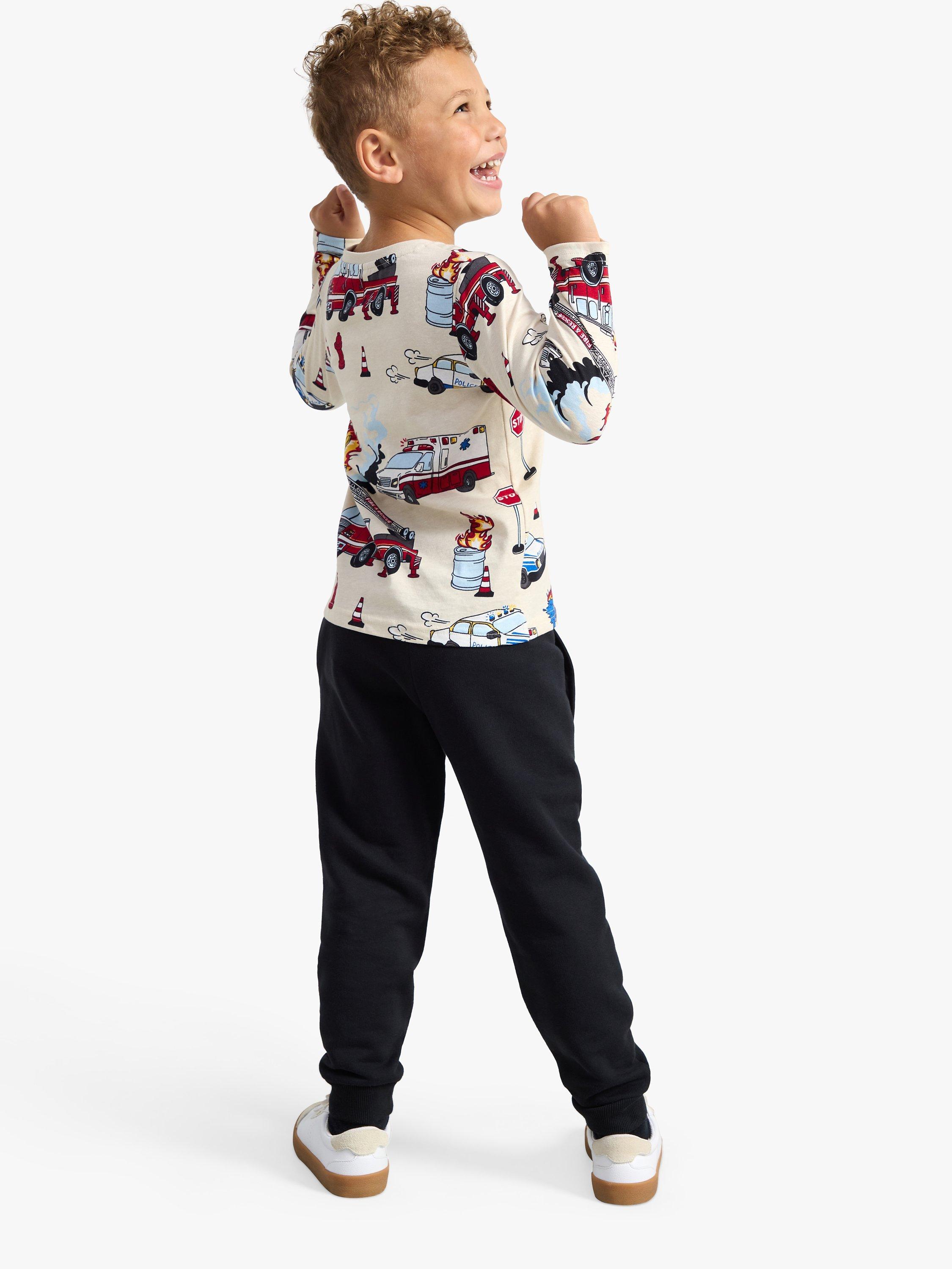 Product image 2 of 6, which shows Lindex Kids' Fire Vehicles Print Long Sleeve Top, Light Beige, 18-24 months