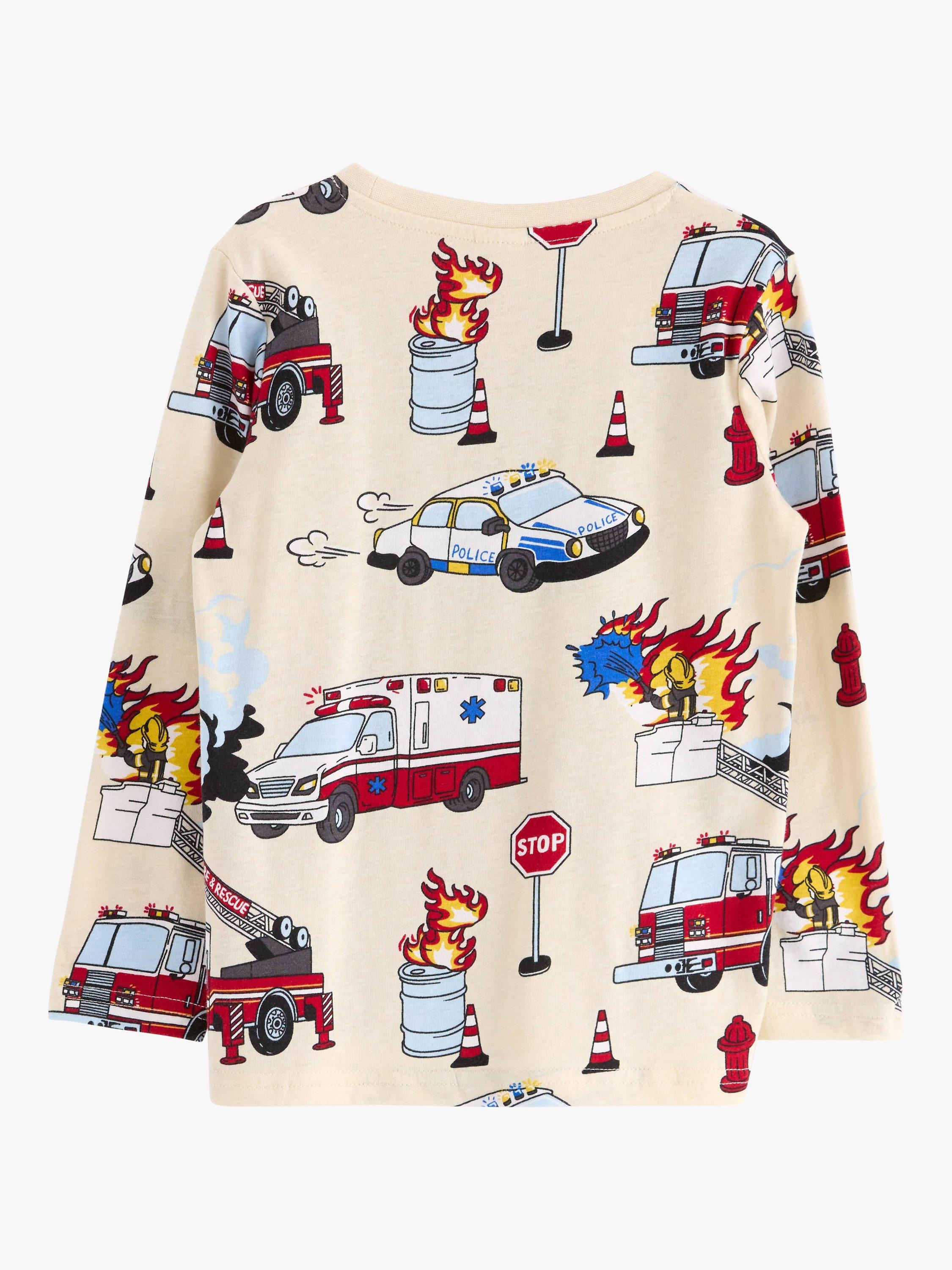 Product image 6 of 6, which shows Lindex Kids' Fire Vehicles Print Long Sleeve Top, Light Beige, 18-24 months