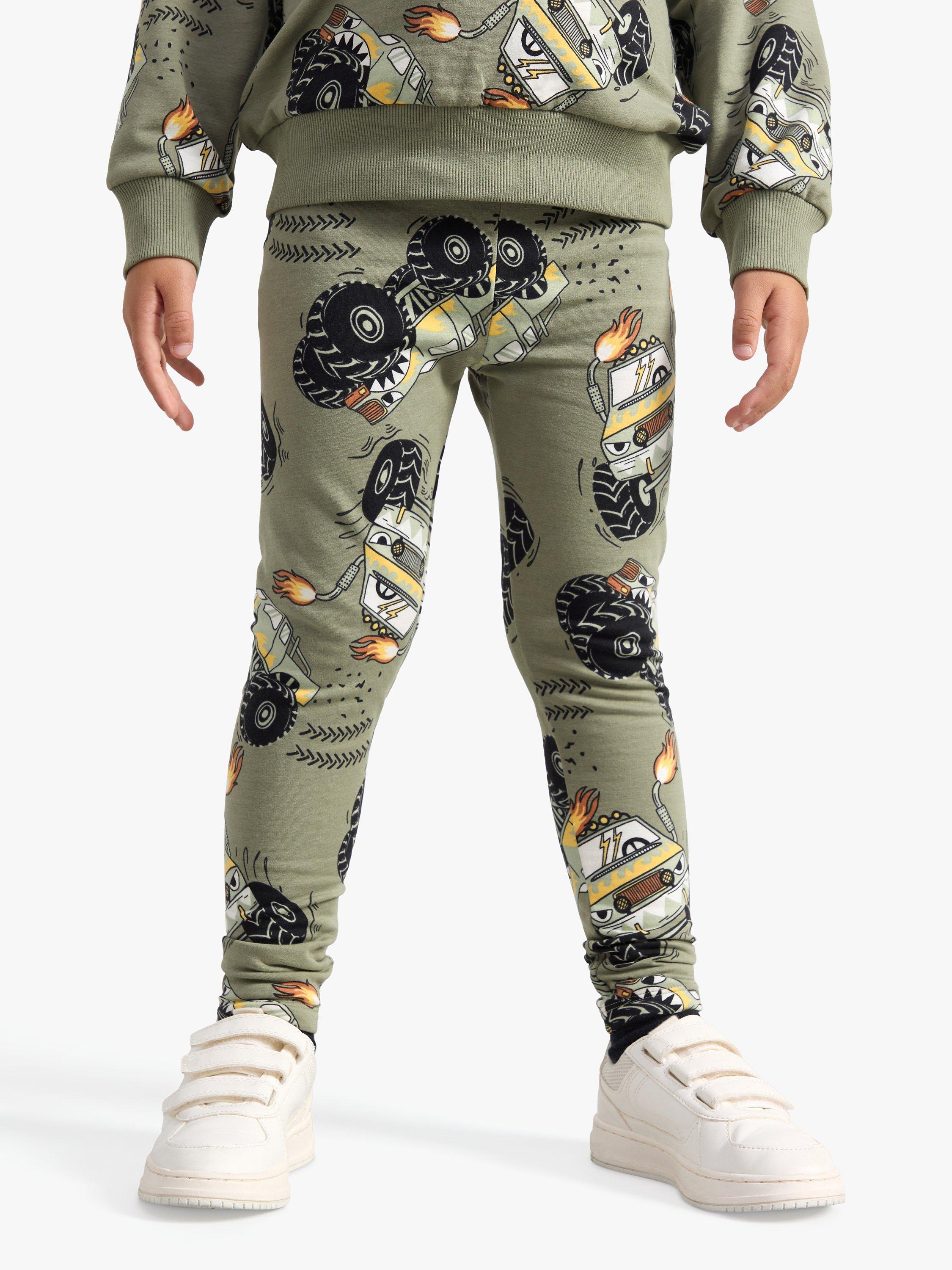 Lindex Kids' Organic Cotton Blend Monster Truck Leggings, Dusty Green