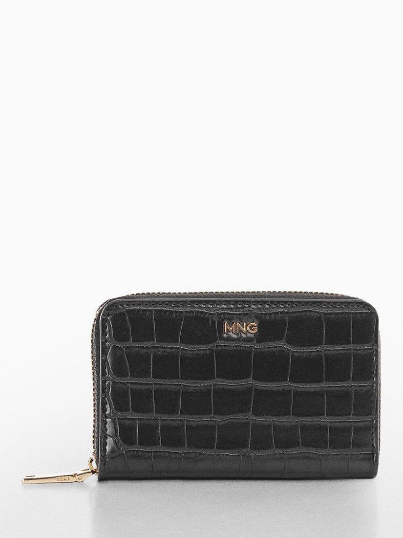 Product image 1 of 3, which shows Mango Leonor Croc Purse, Black