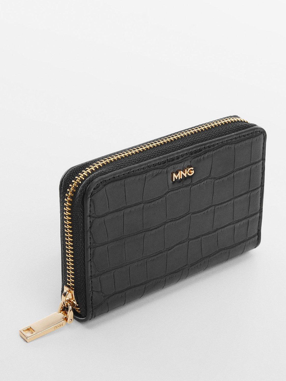 Product image 2 of 3, which shows Mango Leonor Croc Purse, Black