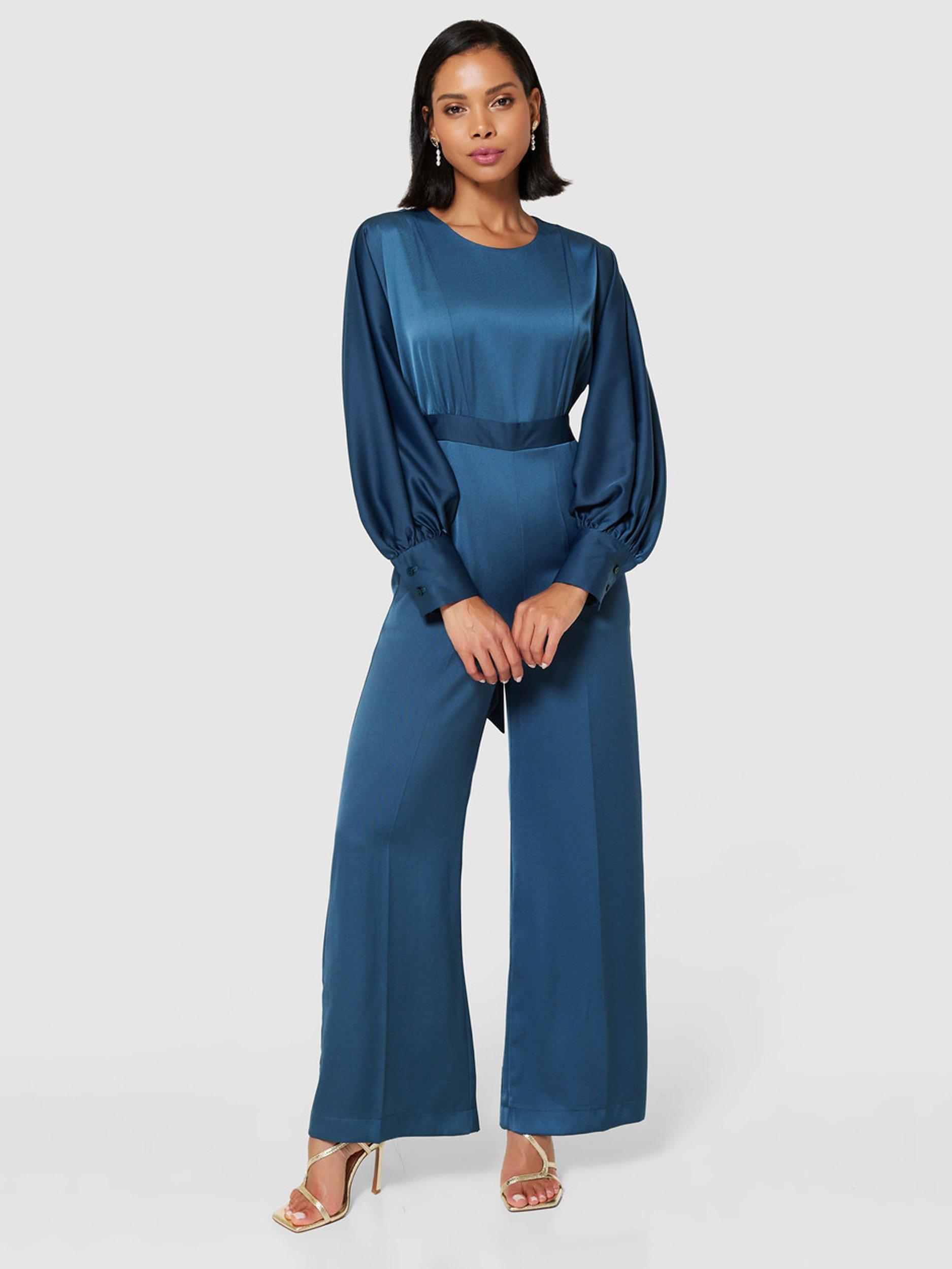 Product image 3 of 5, which shows Closet London Wide Leg Jumpsuit, Navy, 28