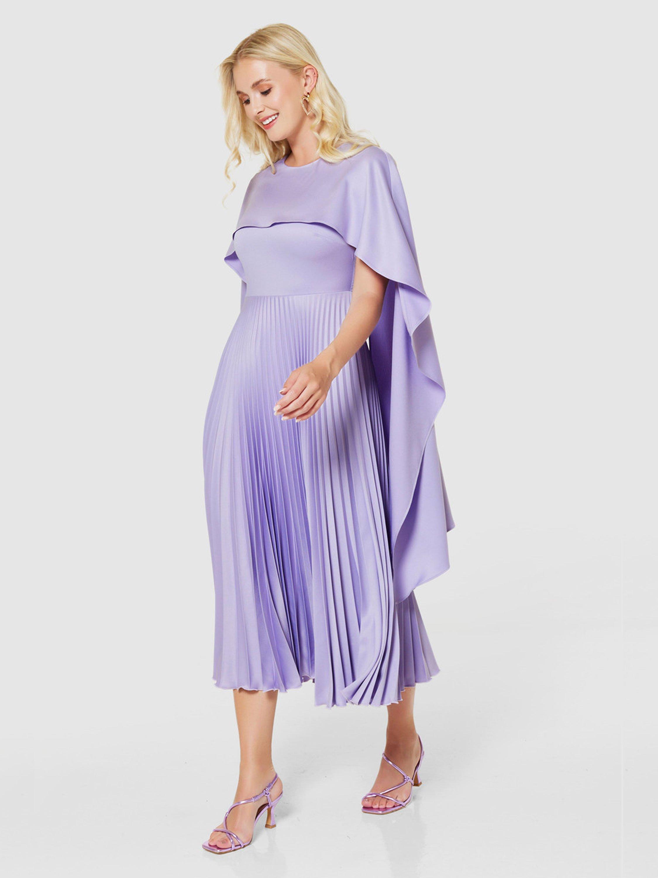 Closet London Pleated Cape Midi Dress Lilac