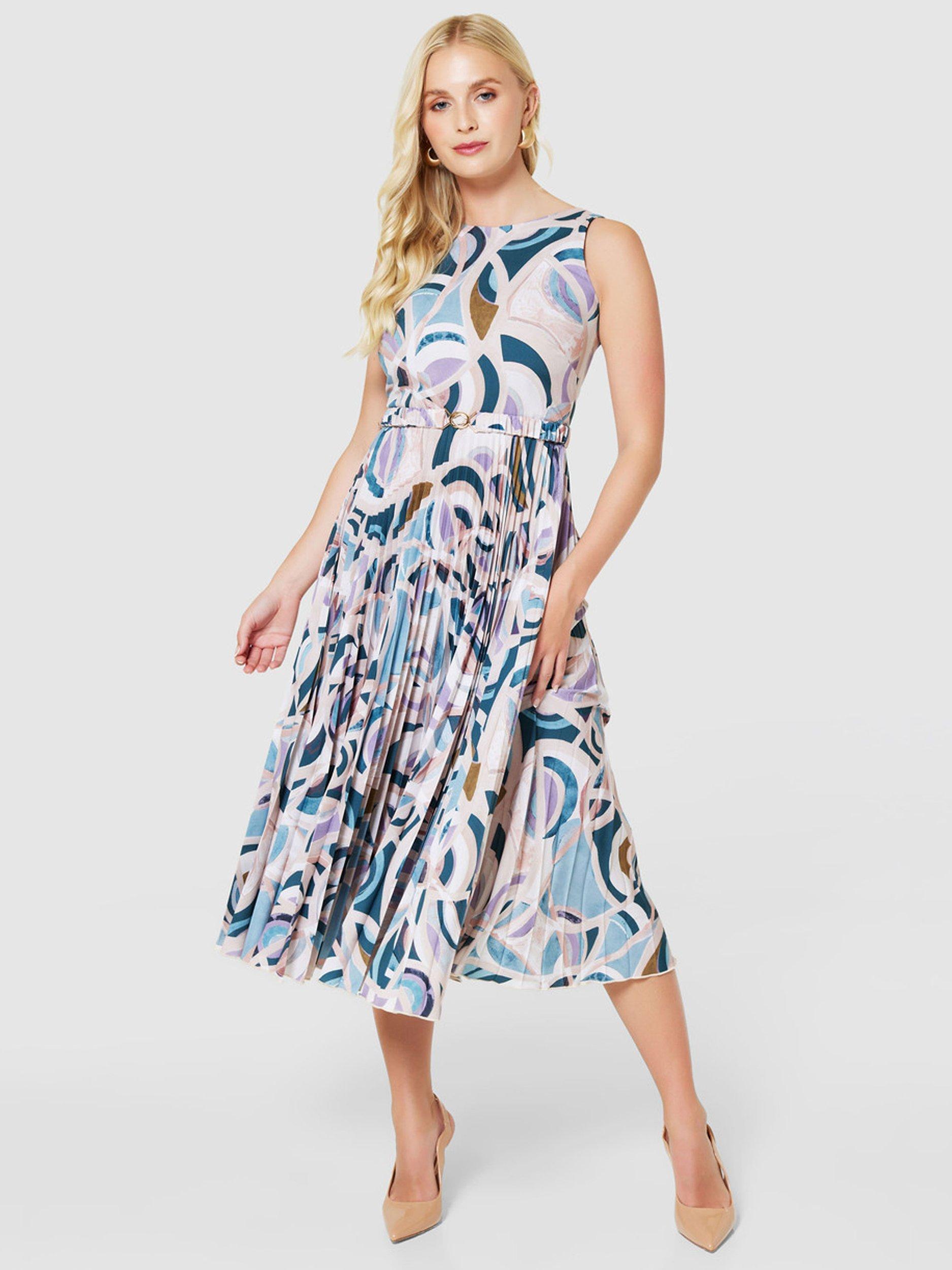 Product image 1 of 4, which shows Closet London Pleated Midi Dress, Blush/Multi, 8