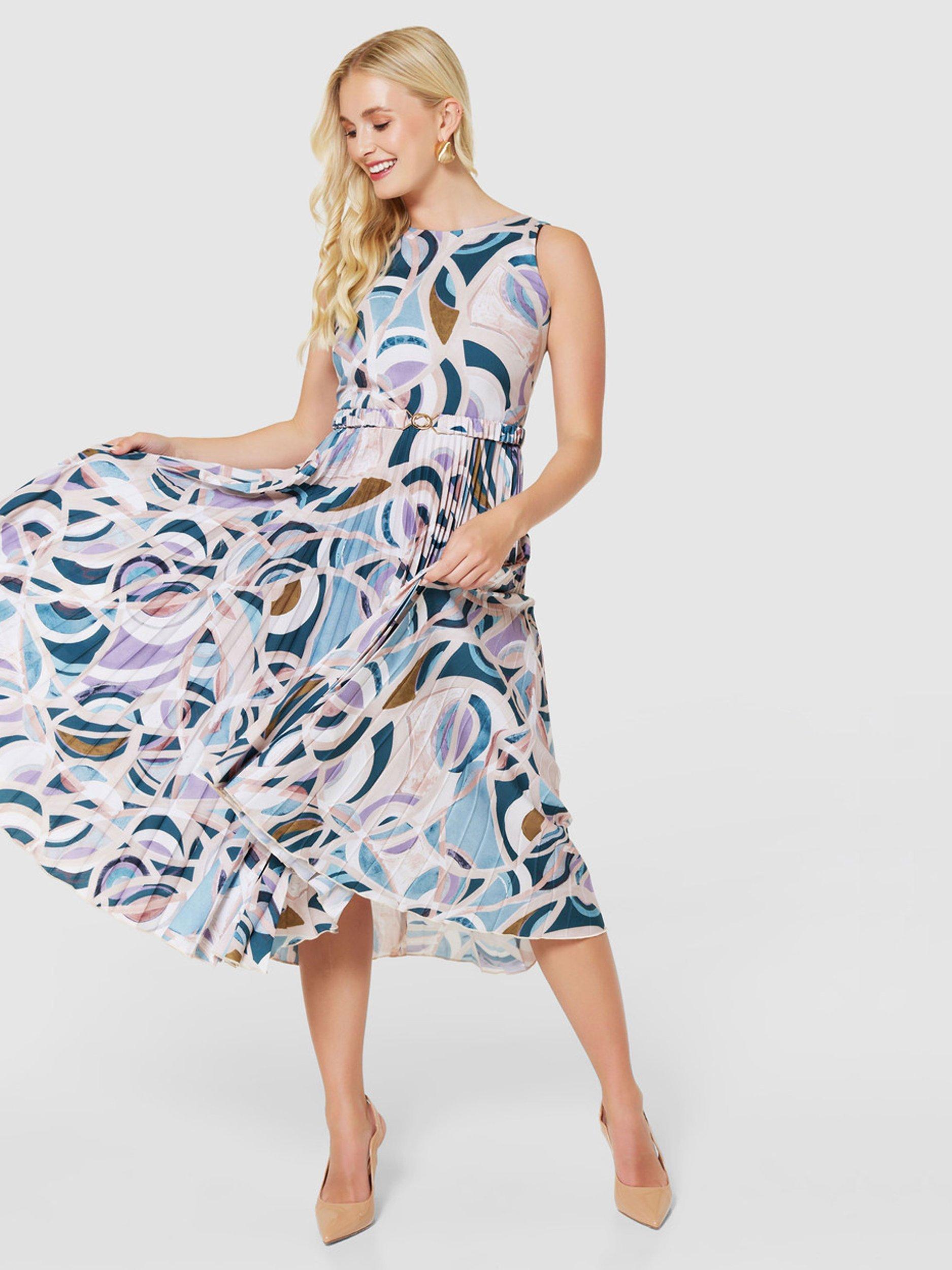 Product image 2 of 4, which shows Closet London Pleated Midi Dress, Blush/Multi, 8
