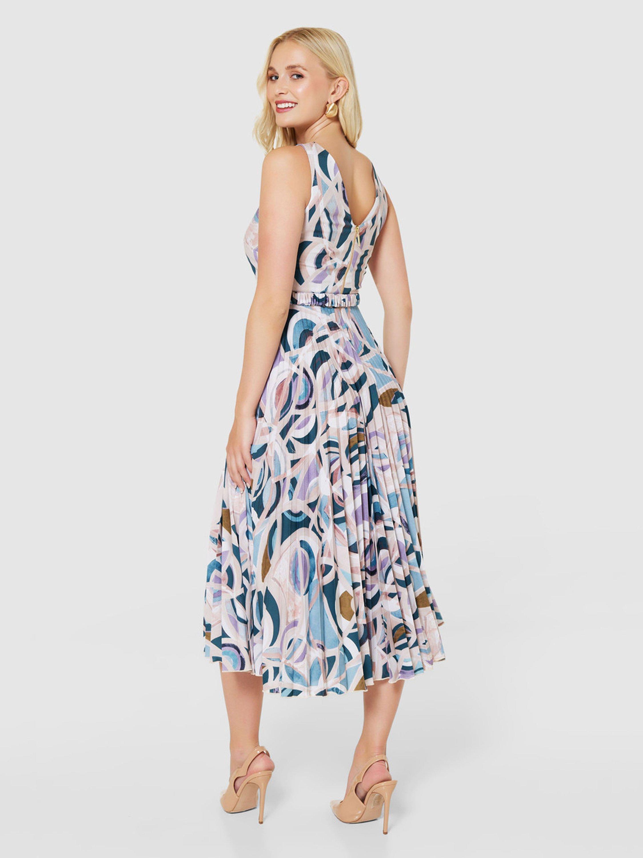 Product image 4 of 4, which shows Closet London Pleated Midi Dress, Blush/Multi, 8