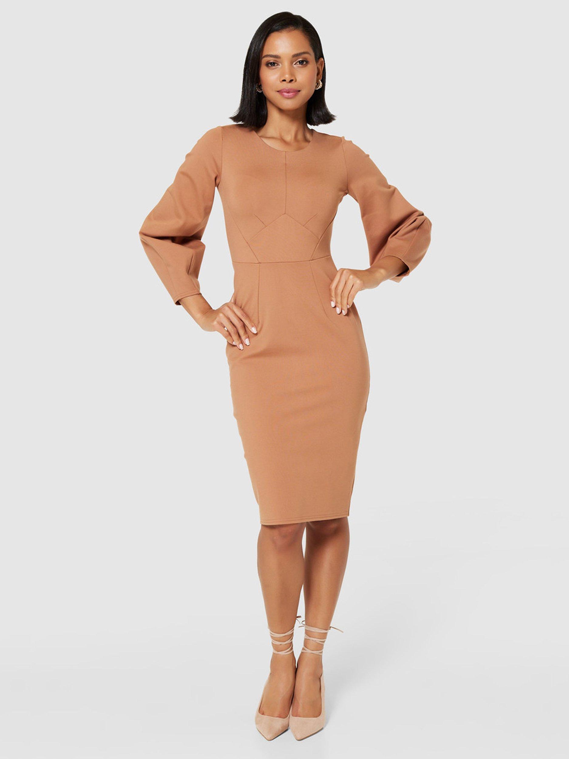 Product image 1 of 5, which shows Closet London Bodycon Midi Dress, Camel, 8