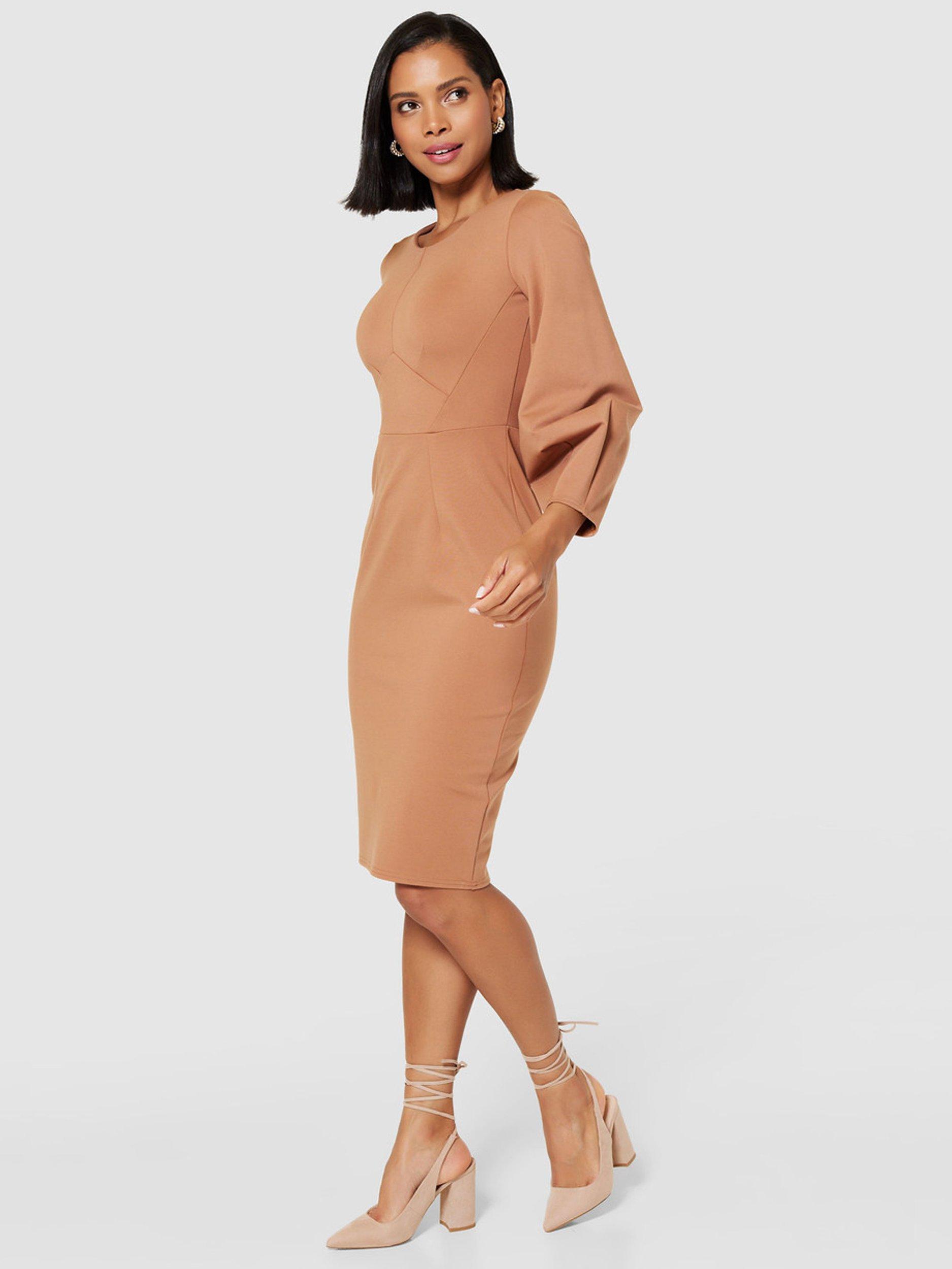 Product image 3 of 5, which shows Closet London Bodycon Midi Dress, Camel, 8