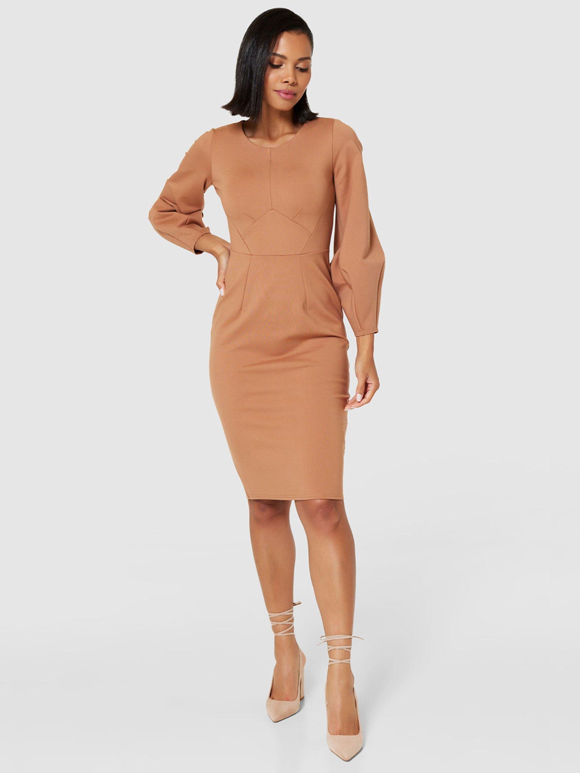 Product image 4 of 5, which shows Closet London Bodycon Midi Dress, Camel, 8