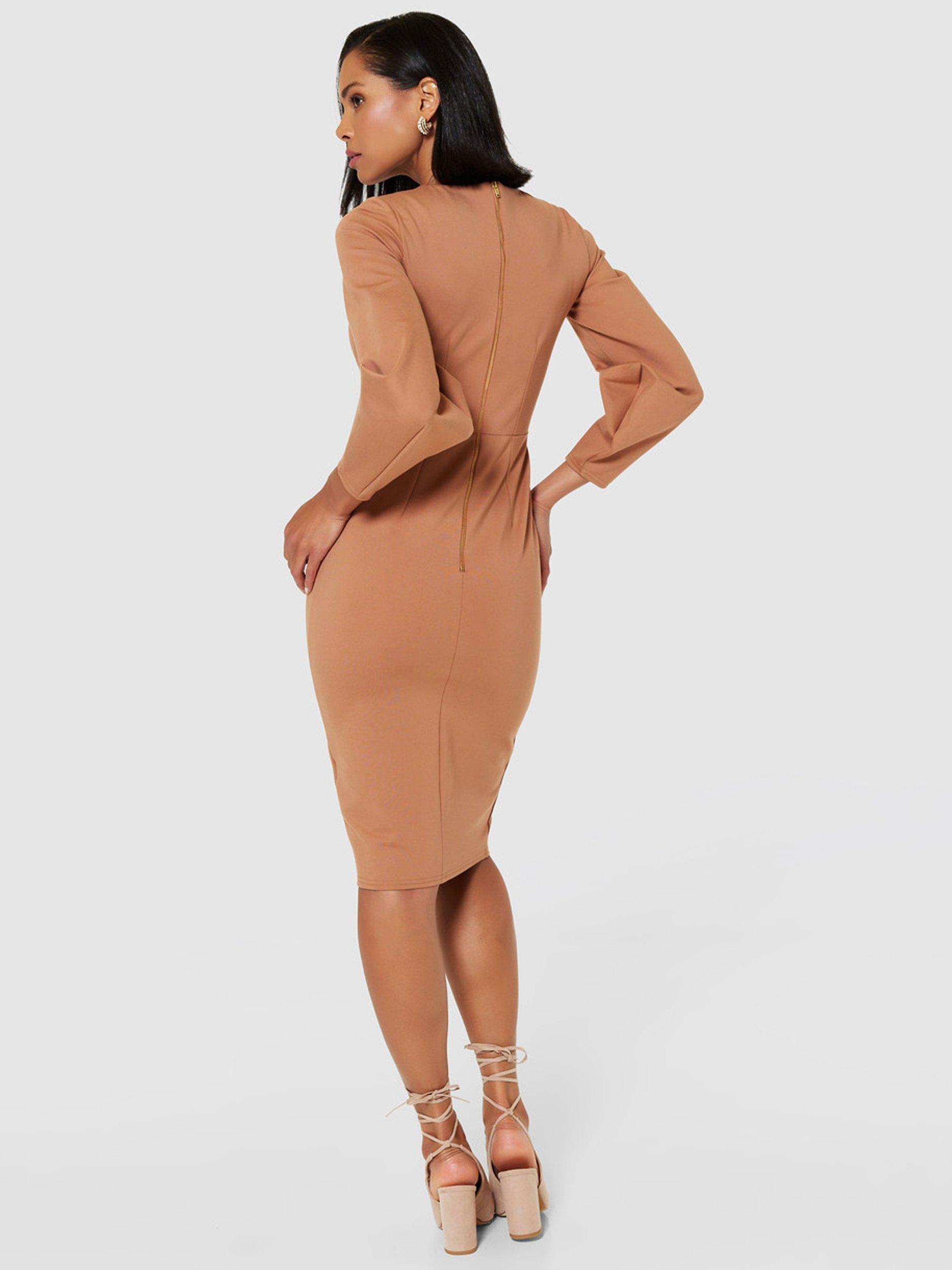 Product image 5 of 5, which shows Closet London Bodycon Midi Dress, Camel, 8