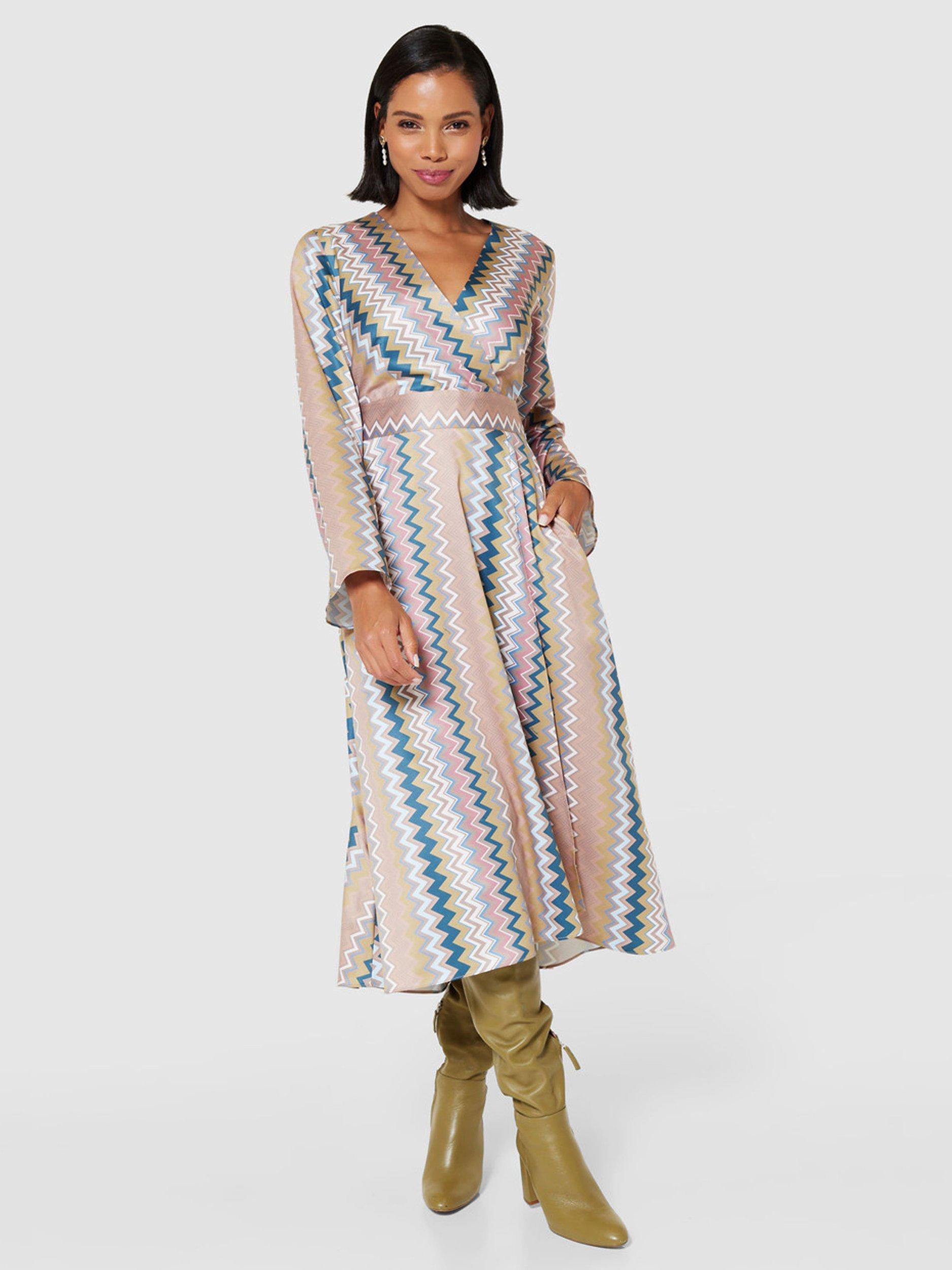 Closet London Wrap Midi Dress, Sand/Multi