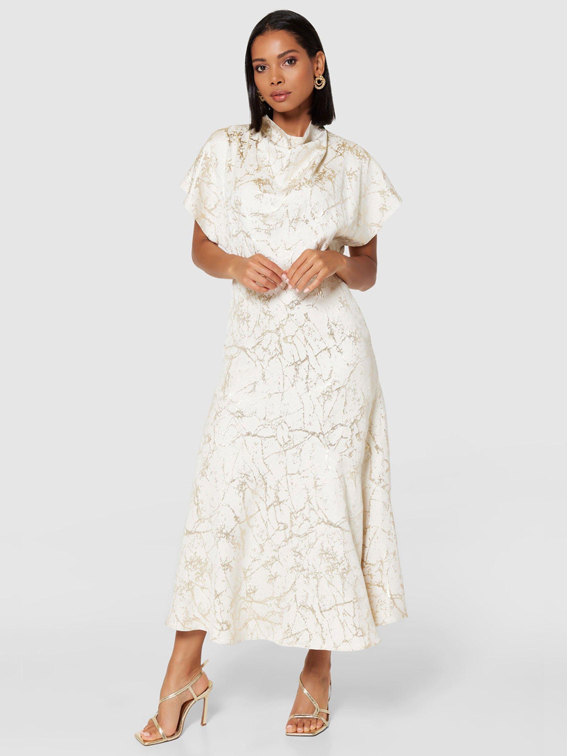 Closet gold pleated ivory skirt dress best sale