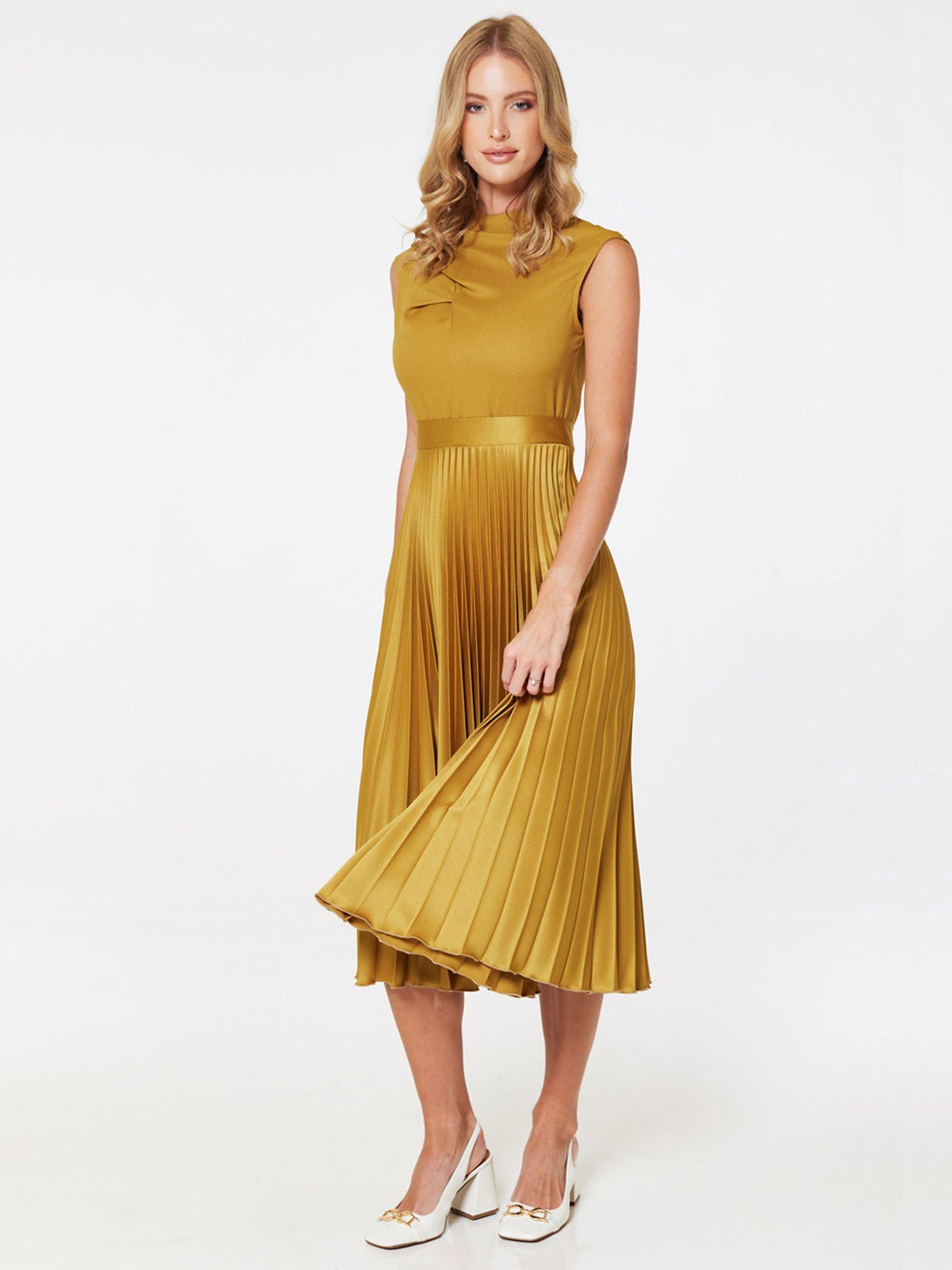 Closet London Pleated Midi Dress, Gold