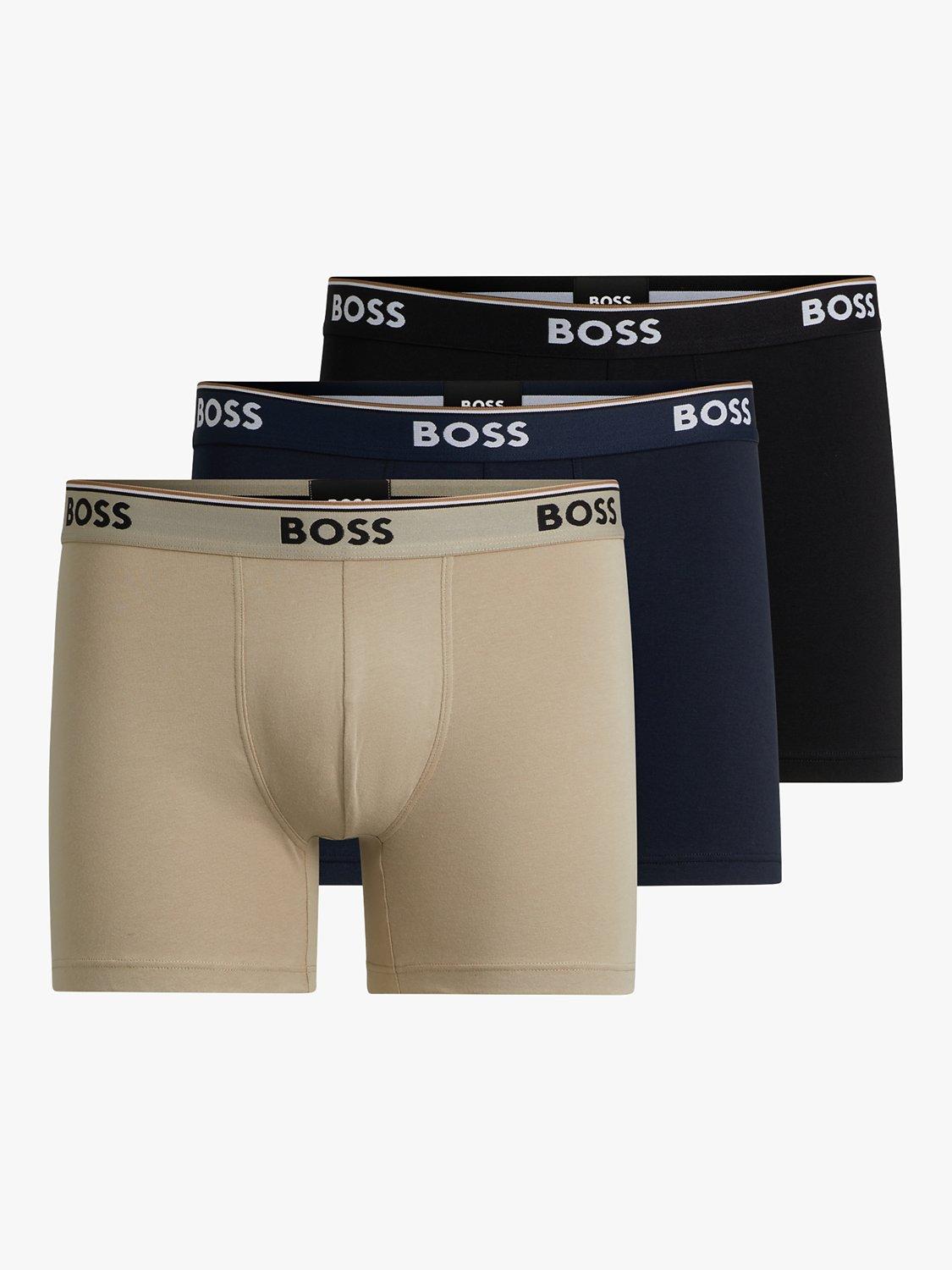 BOSS Logo Waist Cotton Stretch Boxer Shorts, Pack of 3, Beige/Multi