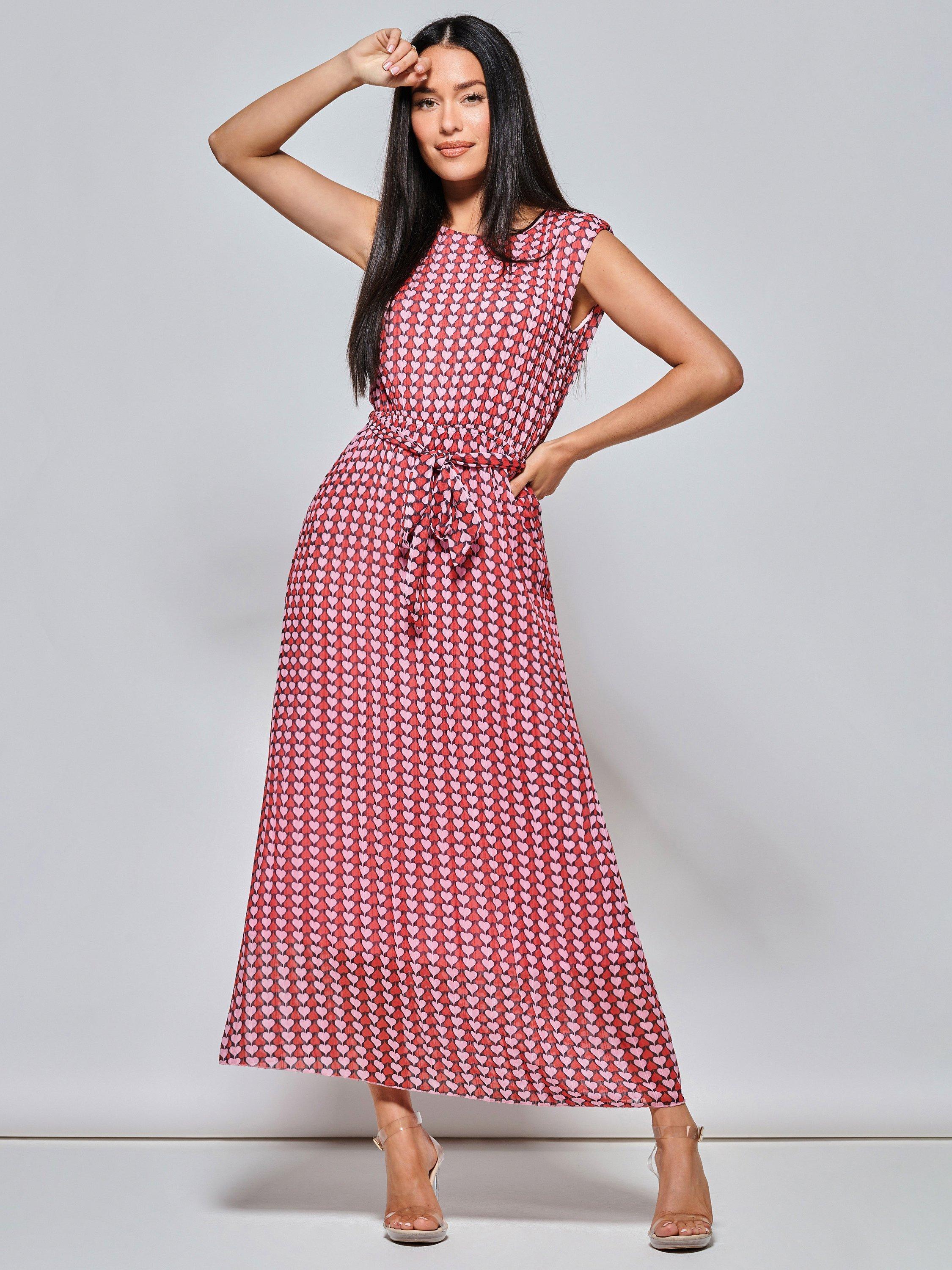 Jolie Moi Heart Print Tie Waist Maxi Dress, Pink/Multi
