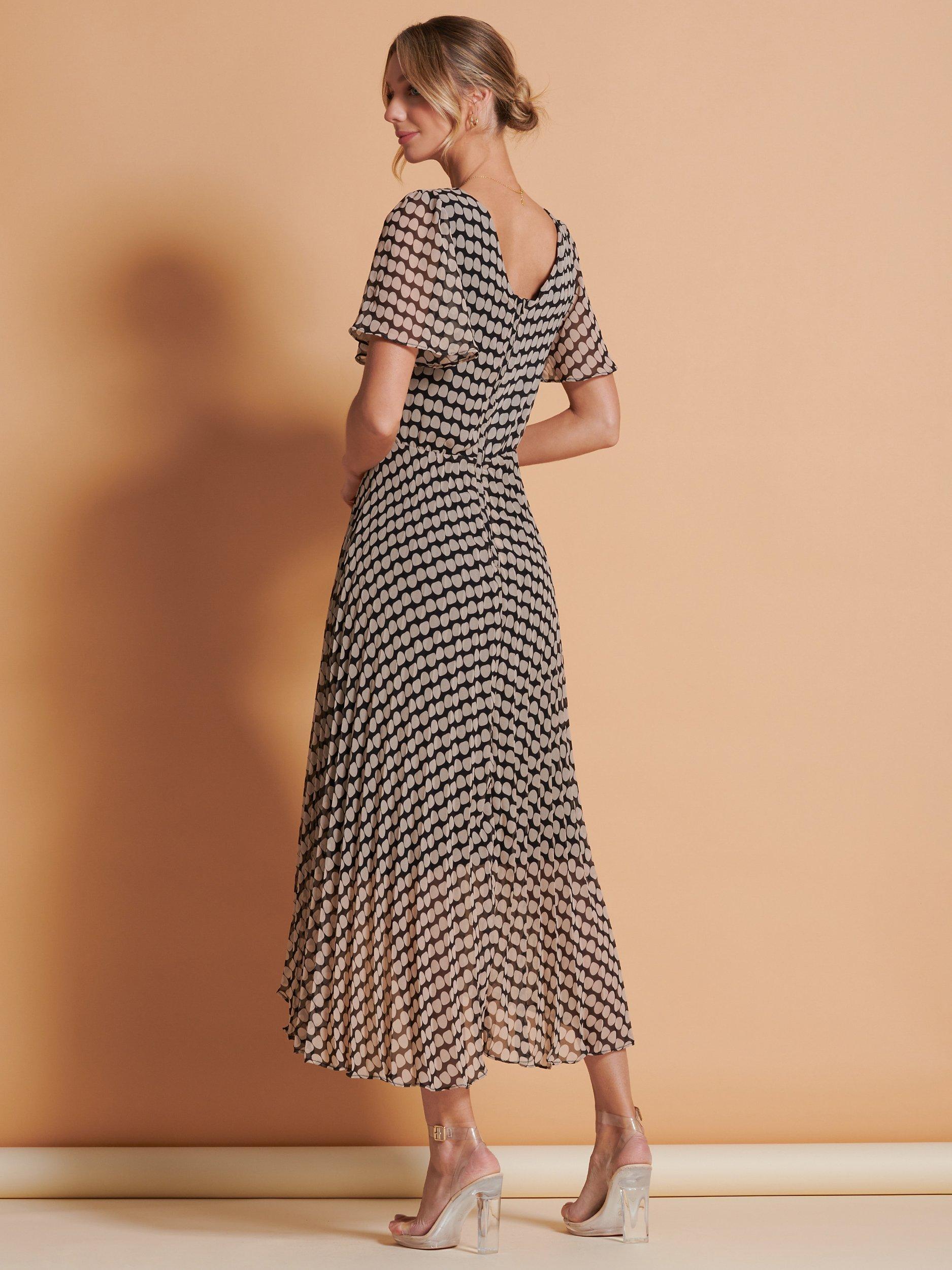 Product image 2 of 6, which shows Jolie Moi Geometric Print Chiffon Midi Dress, Stone/Black, 10