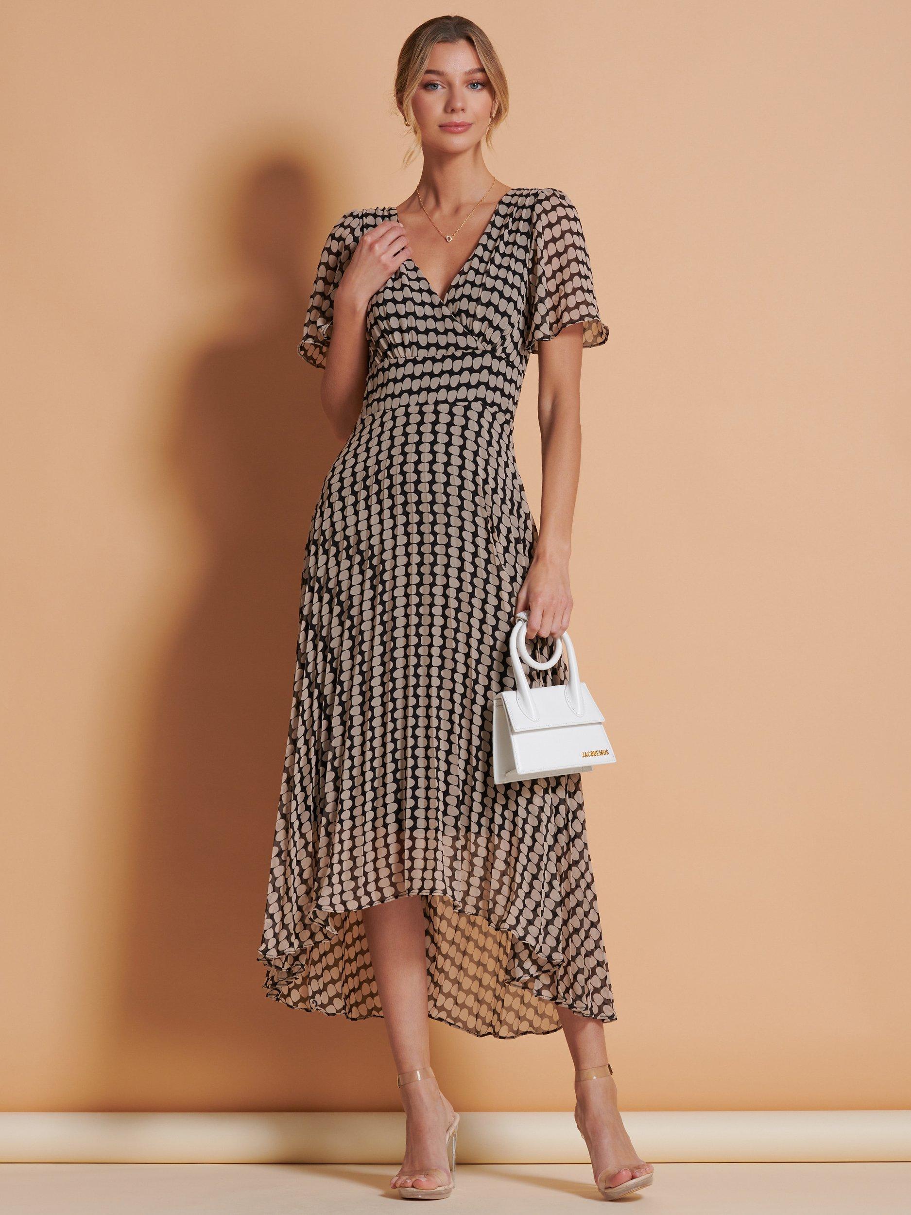 Product image 3 of 6, which shows Jolie Moi Geometric Print Chiffon Midi Dress, Stone/Black, 10